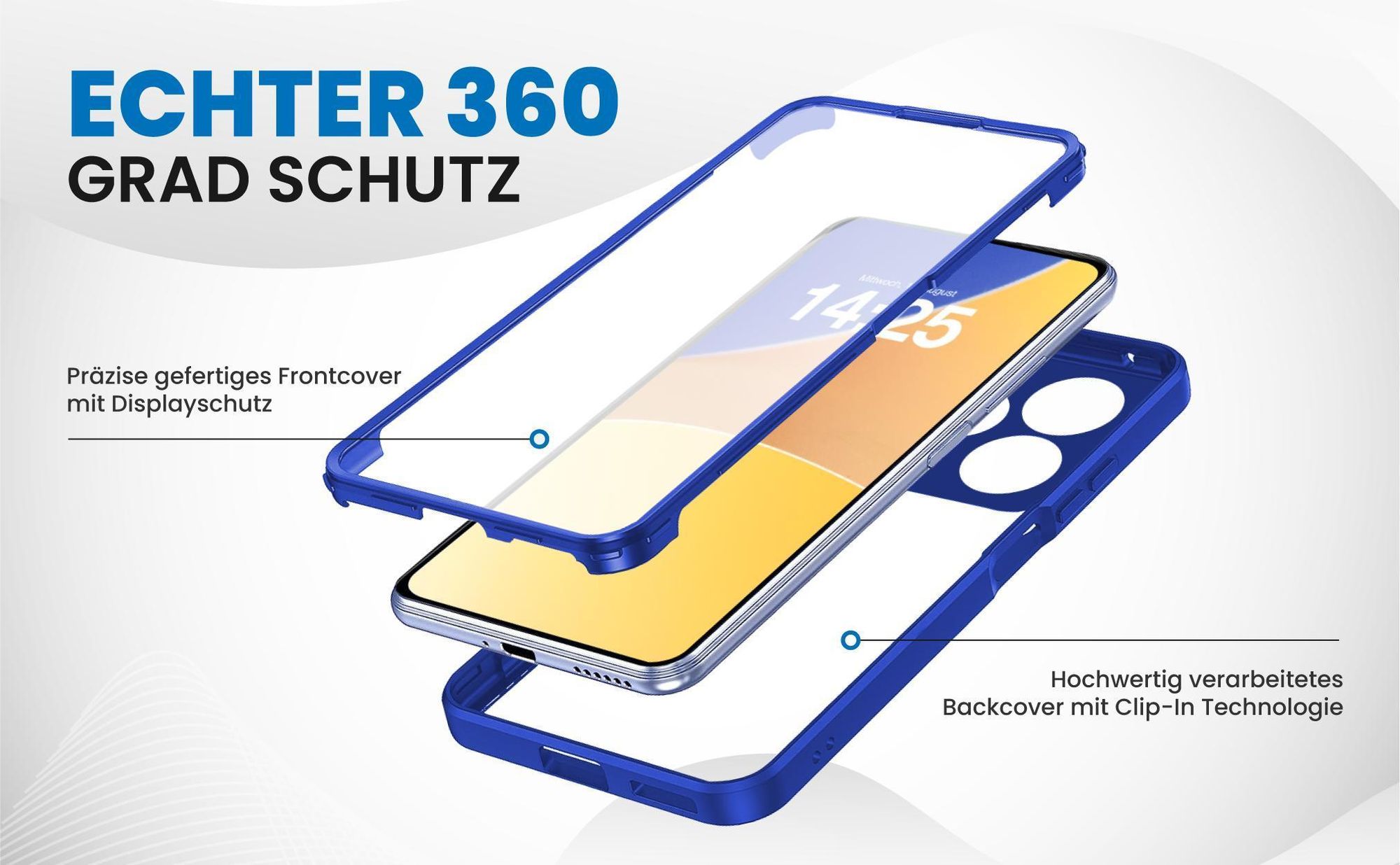 Blaues 360 Grad Case für Xiaomi Redmi 13 mit Schutz von beiden Seiten