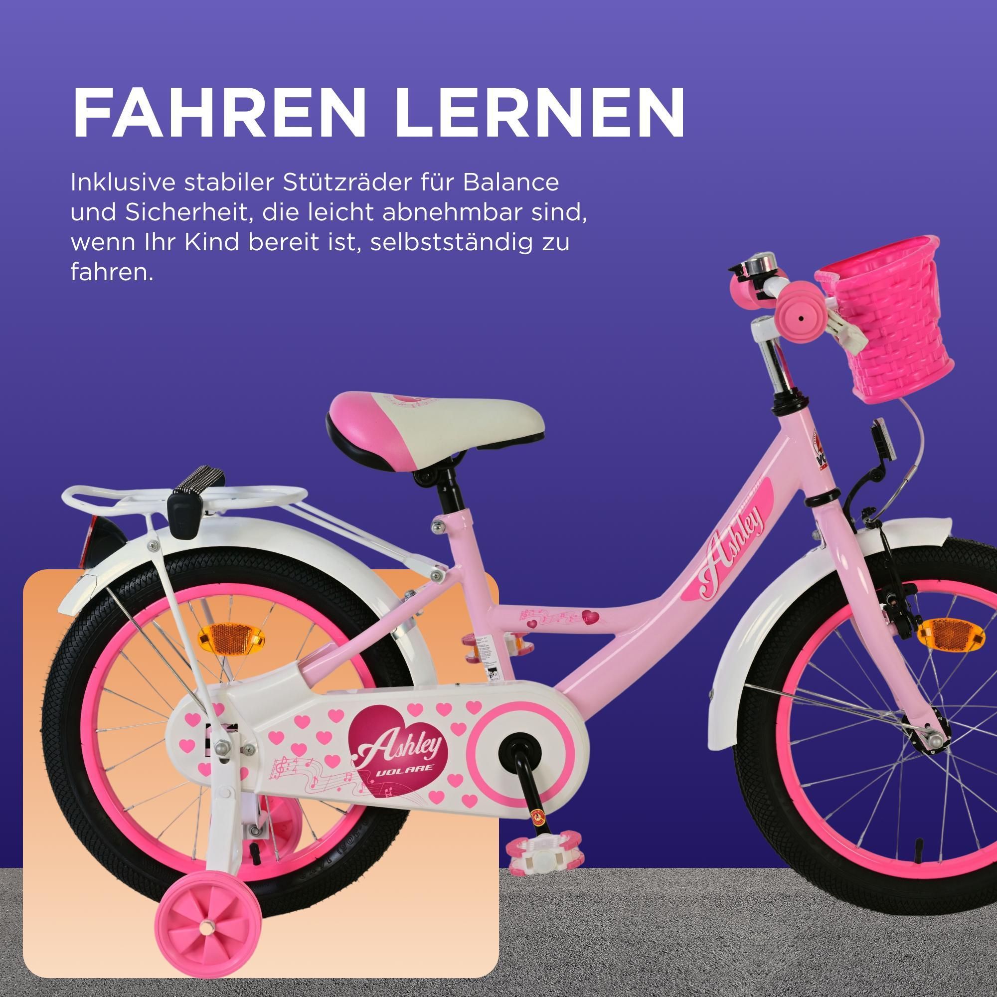 Volare Ashley Kinderfahrrad - Mädchen - 18 Zoll - Rosa/Rot