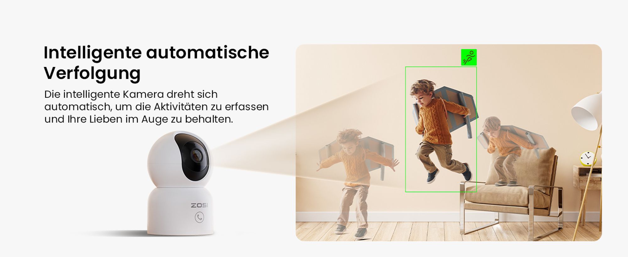 ZOSI 2X 360° Schwenkbar Überwachungskamera Innen, 2,4GHz / 5GHz WiFi Kamera Indoor für Baby, KI Personenerkennung, Auto-Tracking, One-Touch Call