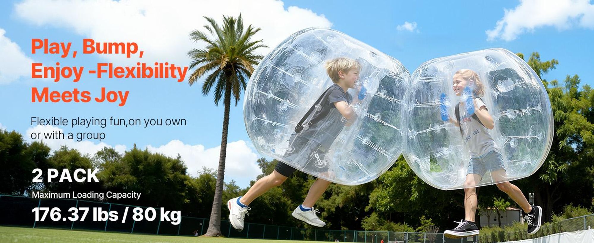 VEVOR Aufblasbare Bumper Balls 2er-Pack, 4FT/1.2M Körper Sumo Zorb Bälle für Teenager & Erwachsene, 0.8mm dicke PVC Menschliche Hamster Bubble Bälle für Outdoor-Teamspiel, Bumper Bopper Spielzeuge für Garten, Hof, Park, 2 Stück-Transparent