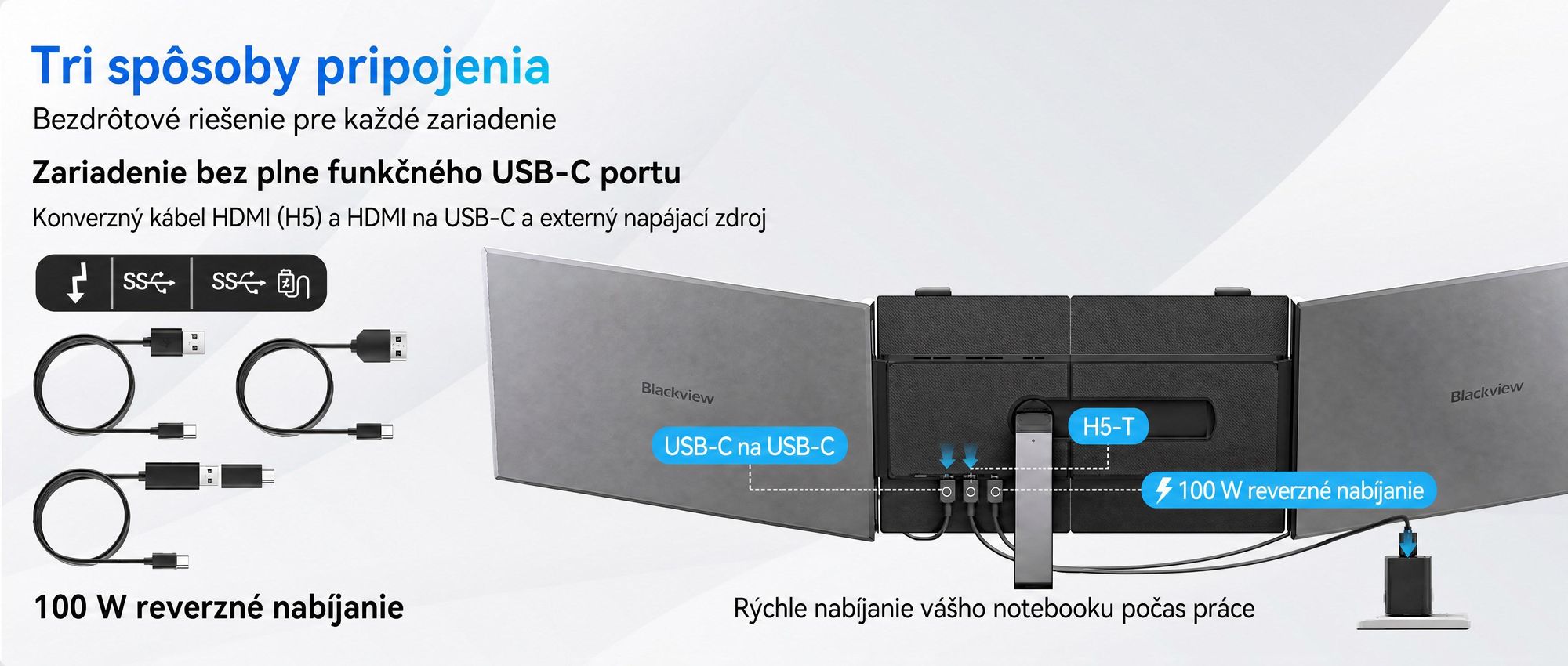 Prenosný monitor Blackview DCM6 14", monitor s dvoma obrazovkami pre notebooky, ultratenký, FHD, pre notebooky s uhlopriečkou 13,3" – 17,3", otočný o 180°, kompatibilný s Windows/Mac/Android