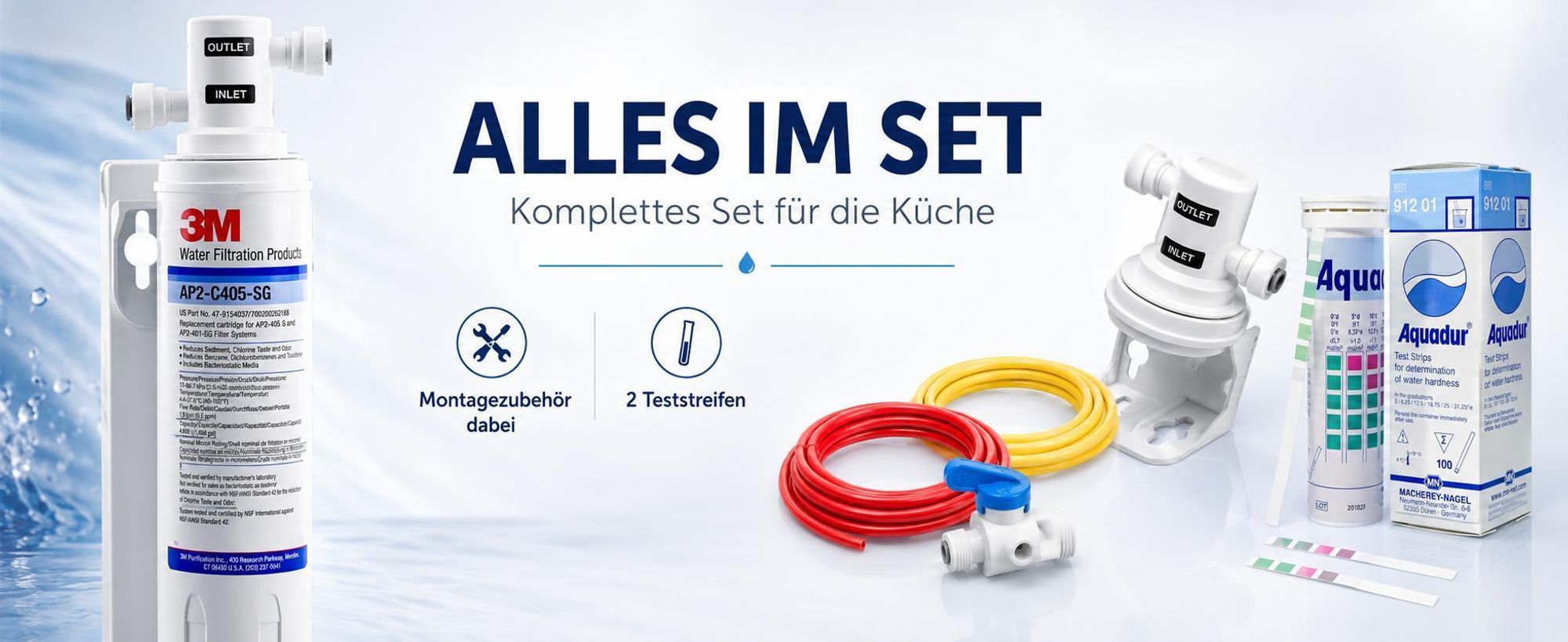 Ari Nordic 3-Wege Küchenarmatur Gold Ausziehbar mit 3M AP2-C405-SG Trinkwasserfilter Untertisch Wasserfiltersystem