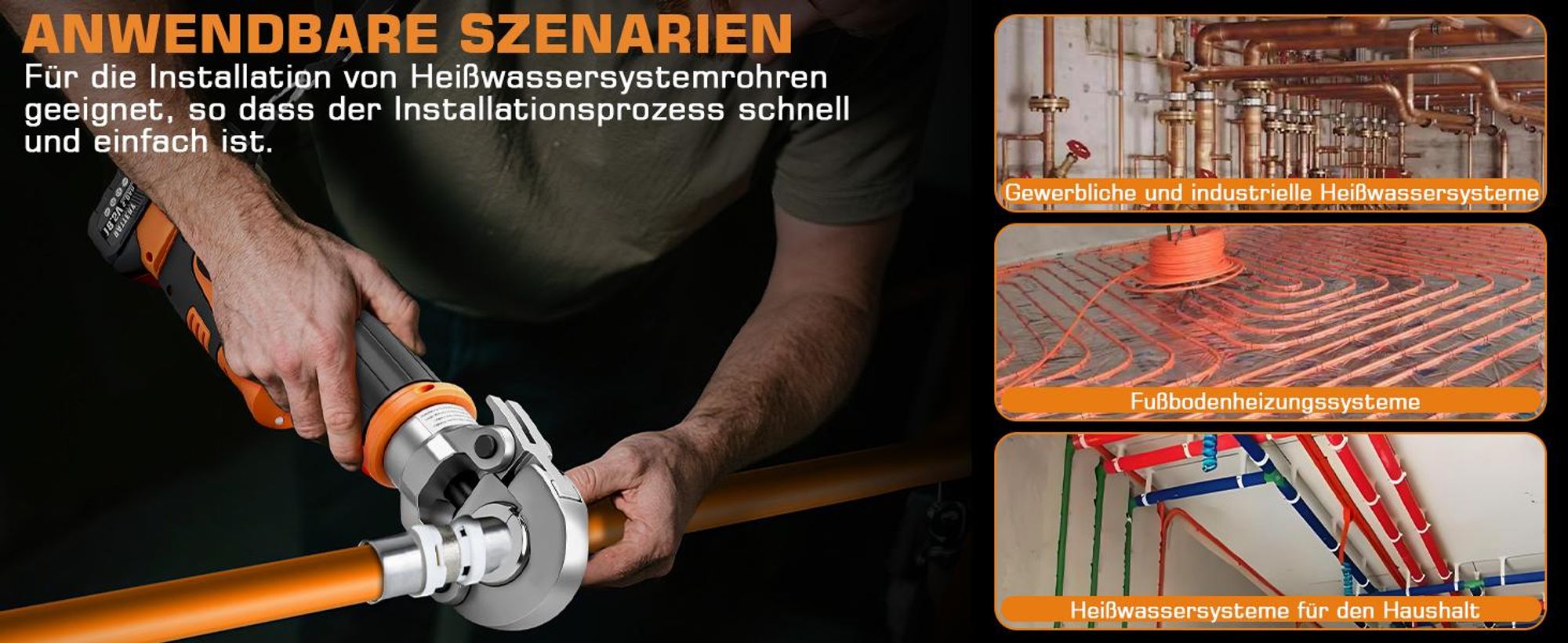 Akku Presszange V-Kontur TH-Kontur, LCD-Display, Hilfsgurt, Automatische Druckentlastung, Crimpzange für Kupferrohre Edelstahlrohre Verbundrohr
