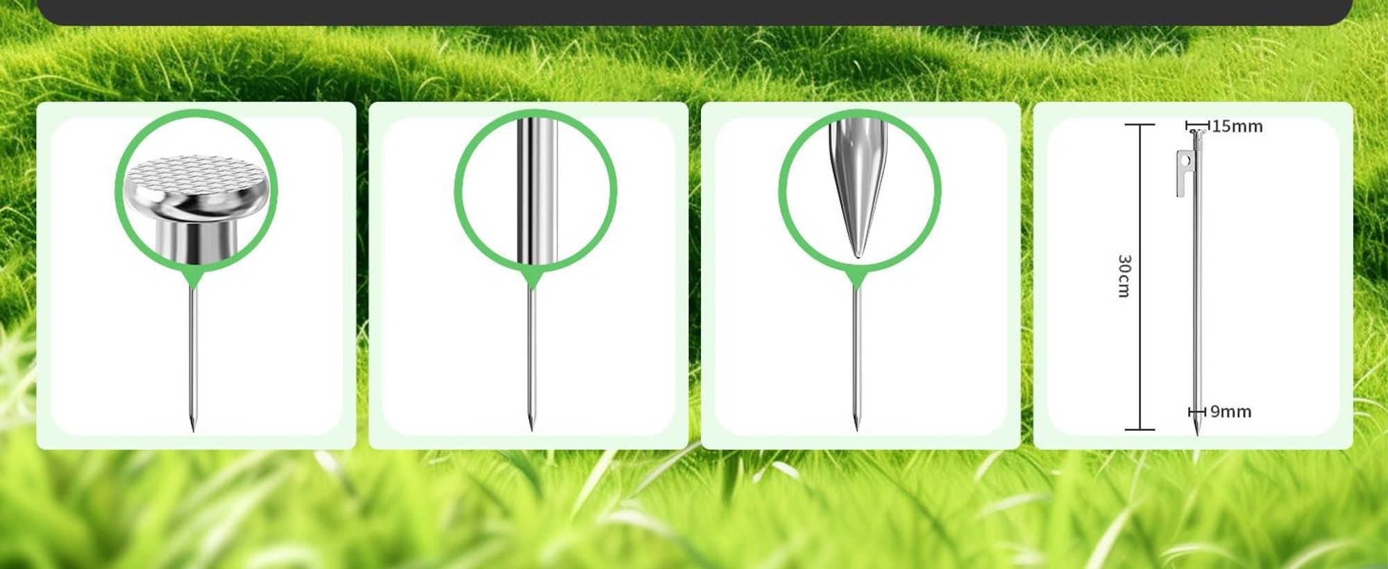 8× Bodenanker, 30cm Bodenpfähle, mit Aufbewahrungstasche, Zeltheringe Camping Heringe Zelt Bodenanker Felsbodenhering - Silber