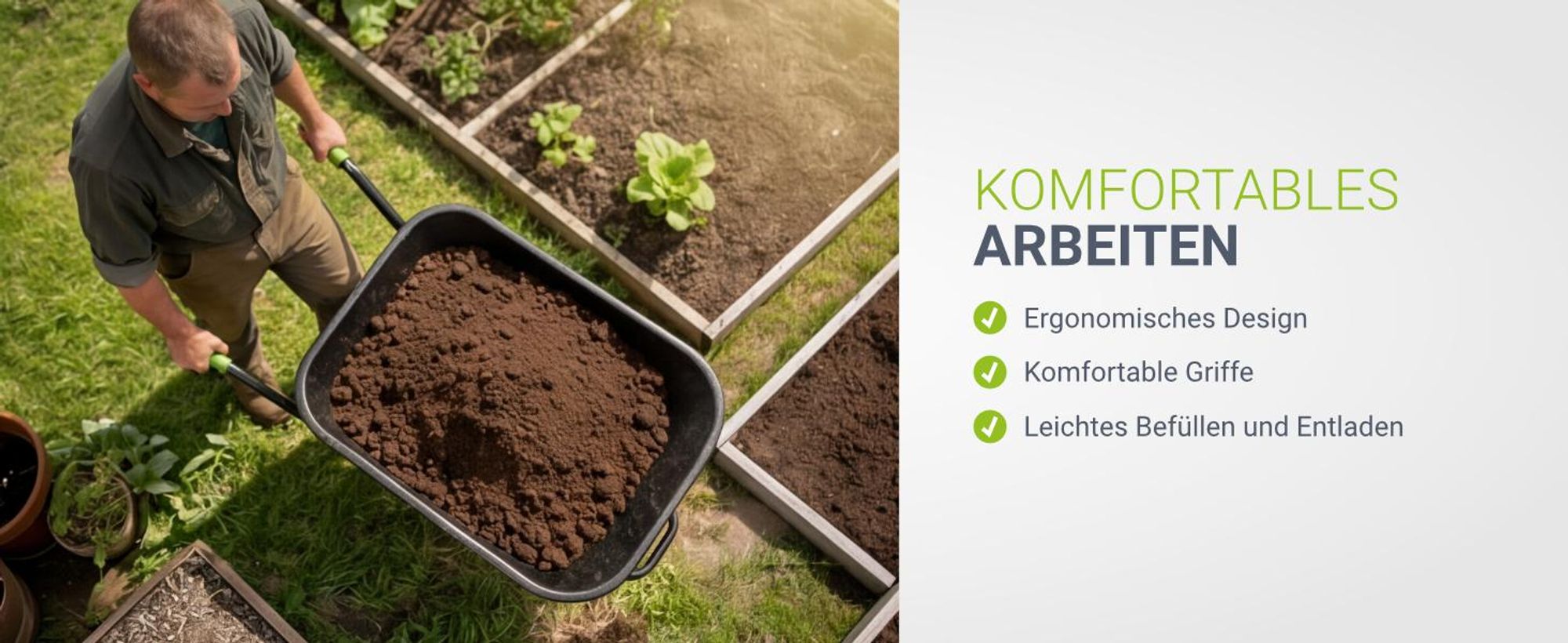 Juskys Schubkarre Garden 100 Liter Volumen - 250 kg - Luftreifen mit Metall Felge Schwarz