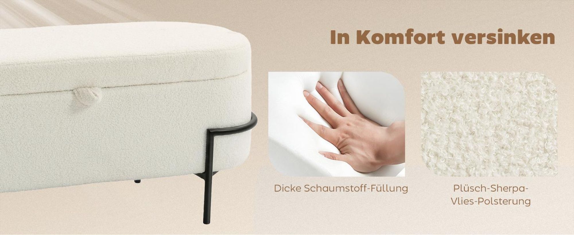 HOMCOM Sitzbank mit Stauraum Sitztruhe mit hochklappbarem Deckel, Fleece-Optik