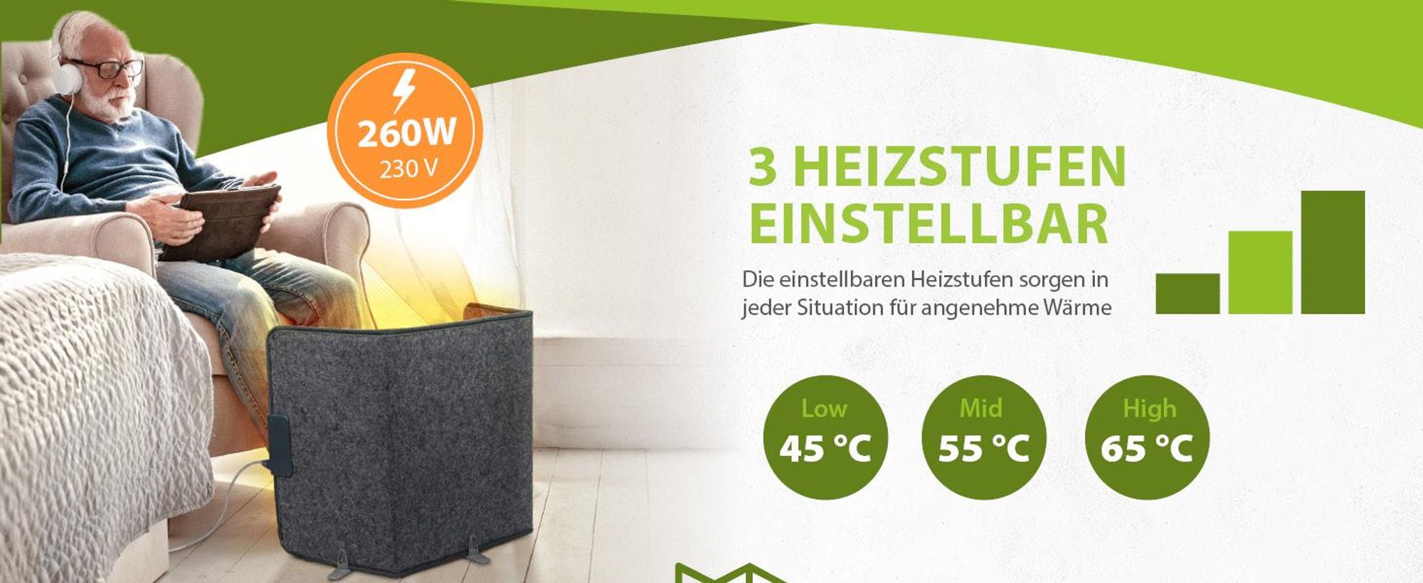 Infrarotheizung Heizpaneel Schreibtischheizung Faltbar 51x100cm 60°C grau