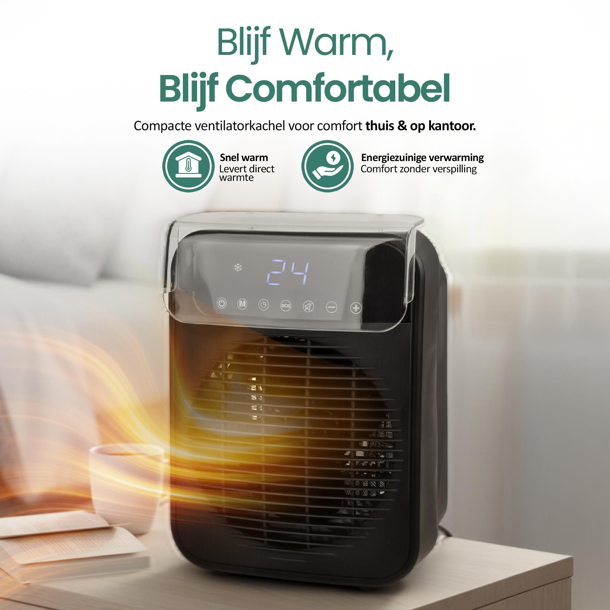 Emerio Ventilatorkachel – 2 Standen – Instelbare Thermostaat – Digitaal Display – Timer – 20 m² – IP21 – Zwart – FH-215085.1