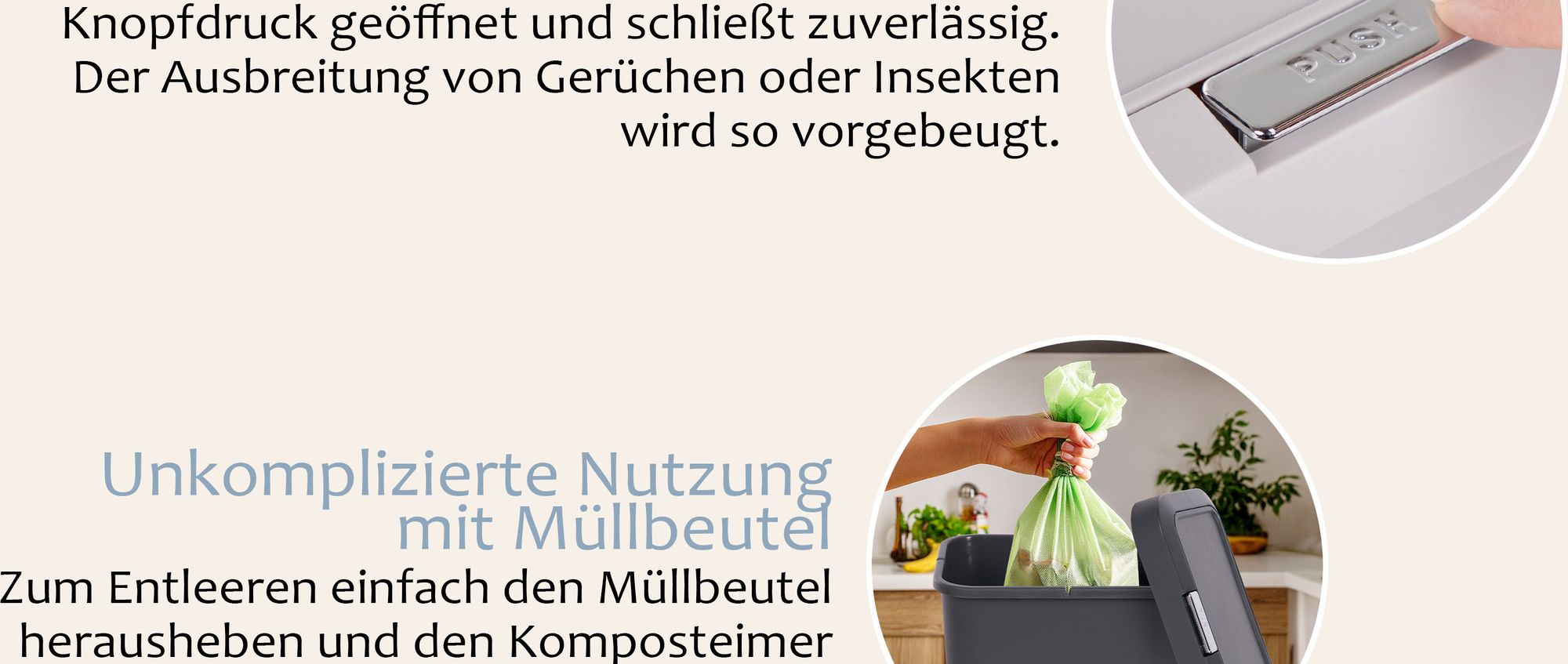 ONVAYA® Komposteimer für die Küche ǀ Anthrazit ǀ geruchsdicht ǀ spülmaschinengeeignet ǀ für Arbeitsplatte und Küchentisch ǀ 5 Liter Fassungsvermögen ǀ Druckknopf ǀ Biomülleimer mit Deckel