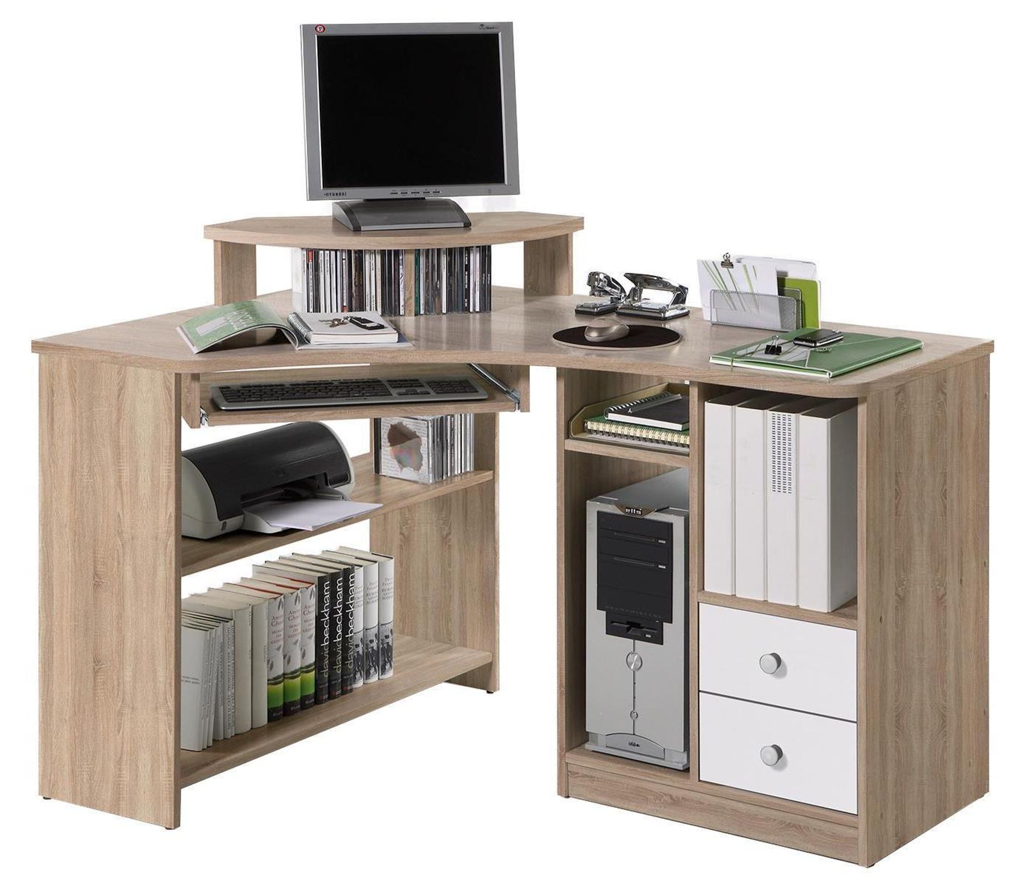 Marcel I – moderner Eck-Schreibtisch mit Tastaturauszug und viel Stauraum