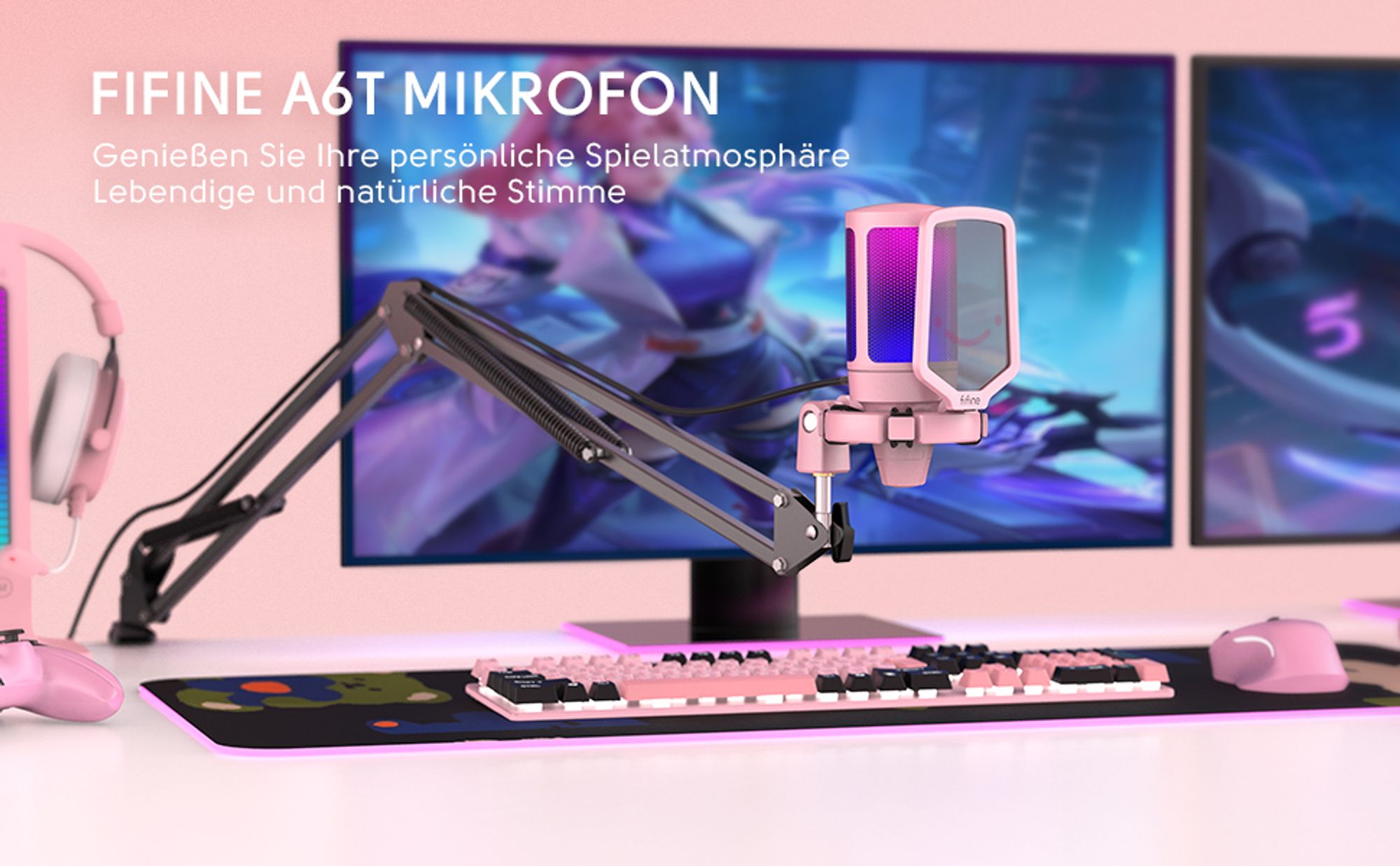 FIFINE Gaming Mikrofon PC mit Arm USB Microphone für Podcast Streaming Studio