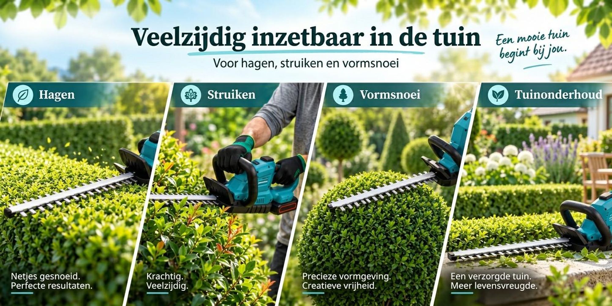 AJIEQAQ Accu-heggenschaar 21V met Brushless Motor, 1500W, 52 cm Mes, 2×4,0Ah Accu's, 360° Draaibare Handgreep, tot 26 mm Snijcapaciteit