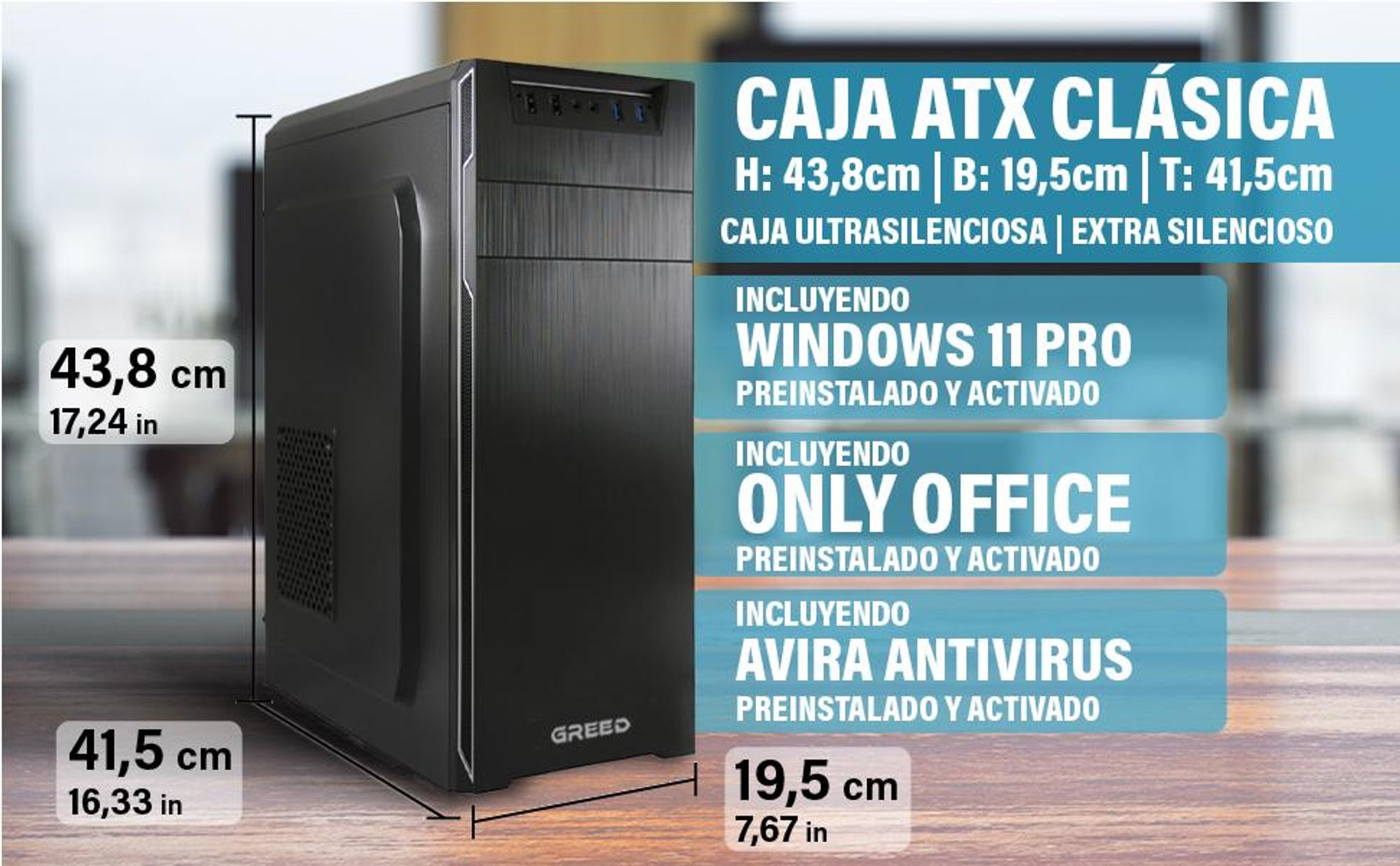 GREED® Multimedia 7 Pc - Intel Core i7 da 4,0 GHz - Computer fisso per ufficio - 16 GB RAM DDR4 - 240 GB SSD + 1 TB HDD - DVD - WiFi + Windows 11 Pro