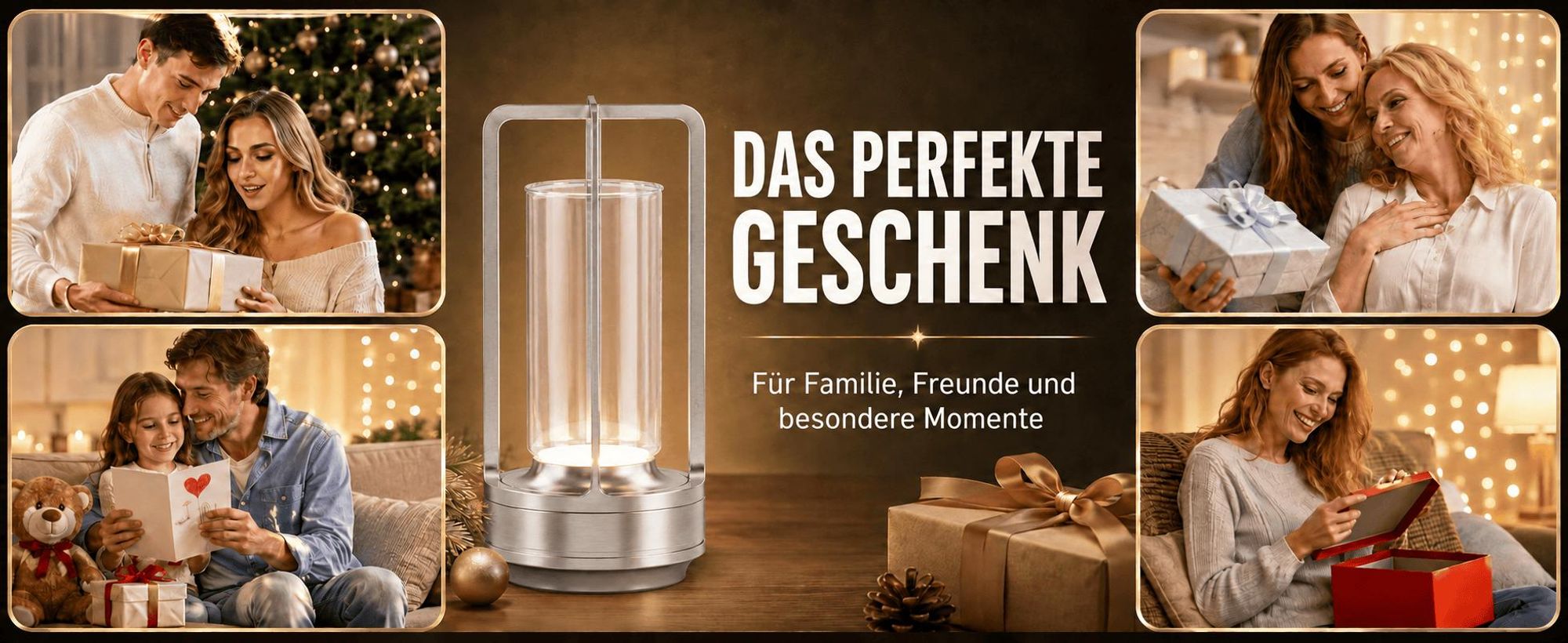 Tragbare Metall-Tischlampe für Innen/Außen, Wiederaufladbare Kabellose LED-Lampe, 3-Farben Stufenlos Dimmbar, Restaurant/Schlafzimmer/Bar/Campinglicht