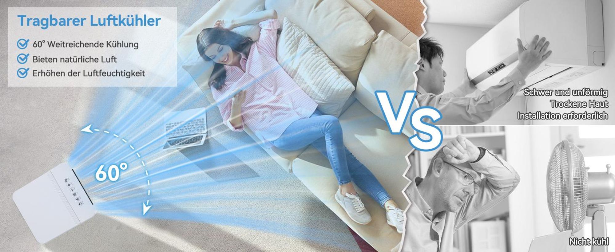 Puluomis 3-in-1 Luftkühler Ventilator mit Wasserkühlung, Verdunstungskühler, Mobile Klimageräte mit 7H Timer, 7L