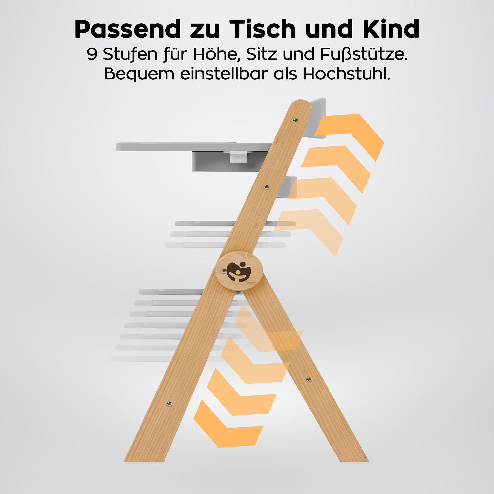 Hochstuhl 4in1 höhenverstellbarer Holzhochstuhl für kinder 9 Einstellungsstufen von 6 Monaten bis 12 Jahren bis zu 40 kg Ergonomische Rückenlehne