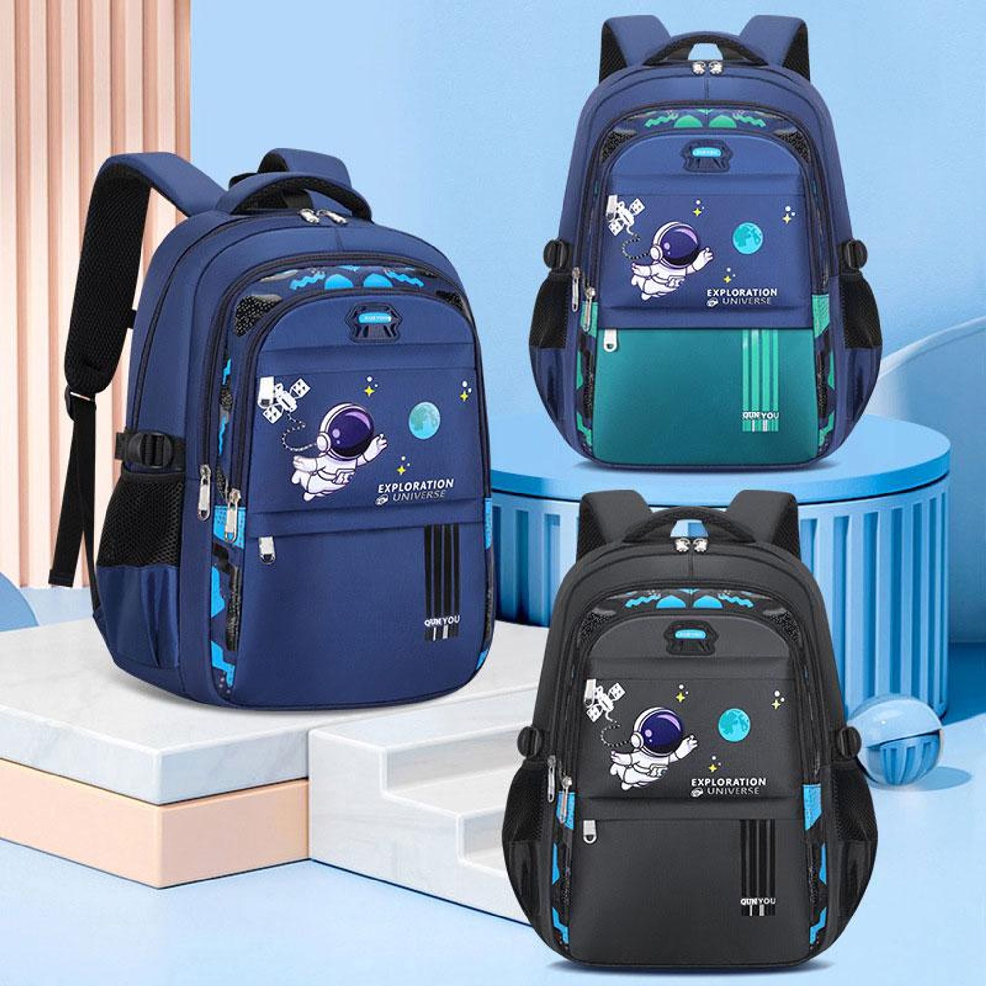 Farbübersicht der Kinderrucksack-Astronaut-Familie