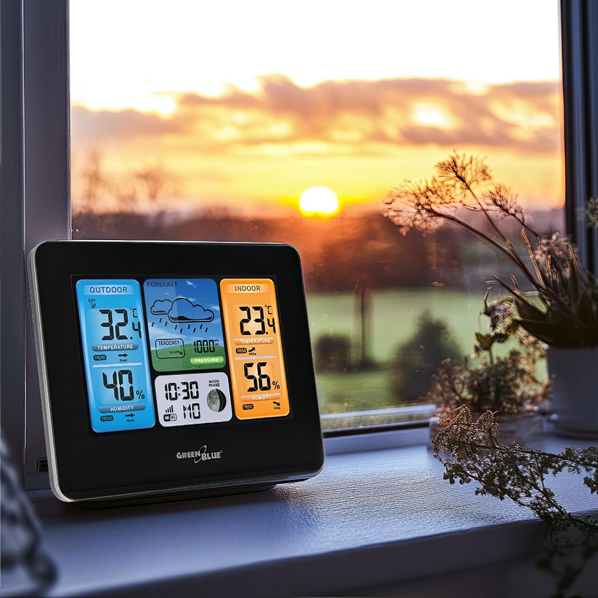 Wetterstation Wettervorhersage WiFi App Display 7 Sprachen IPX4 GreenBlue