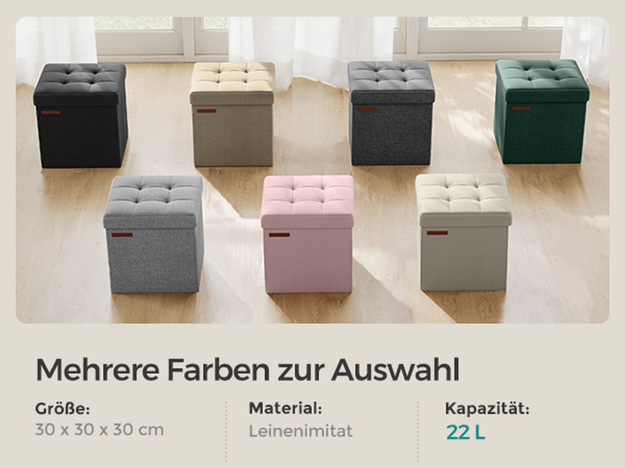SONGMICS Sitzhocker mit Stauraum, kleine klappbare Sitzbank, 30 x 30 cm Fußbank, Aufbewahrungsbox, bis 130 kg belastbar