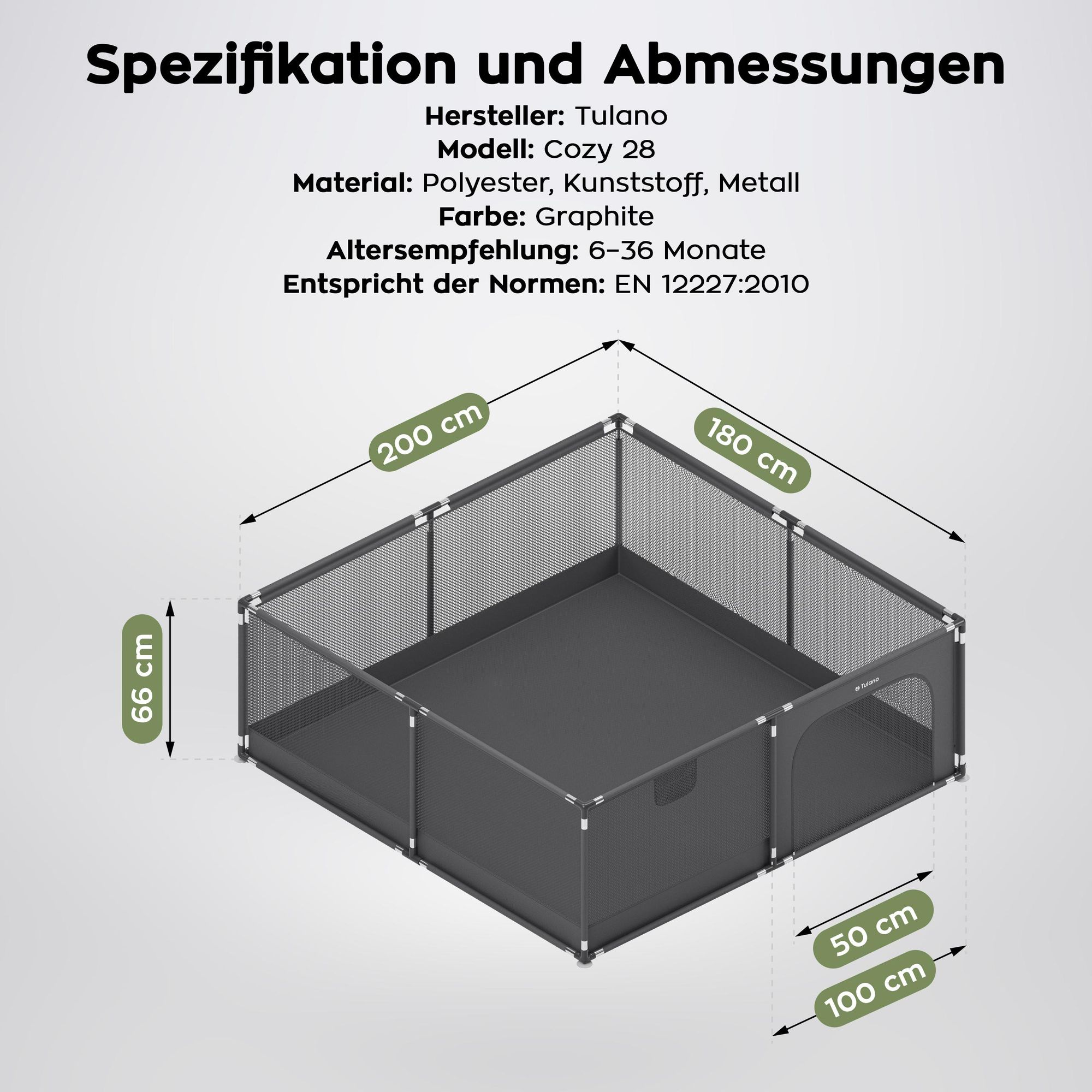Laufstall Baby 180x200 cm Krabbelgitter für Kleinkinder baby  Laufgitter  mit Atmungsaktivem Netz Tragetasche Wände aus Maschendraht Rutschfeste Füße