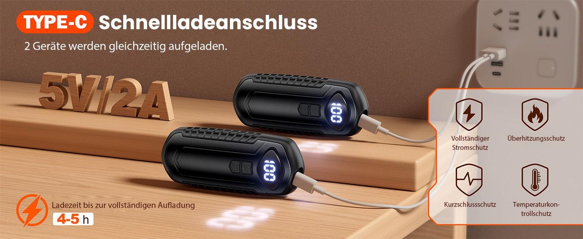 ZELURXX Kinder Handwärmer, tragbar USB wiederaufladbar, 5 Stufen Temperatur, 20h Laufzeit, 0,5s Schnellheizung, sicheres Design, Schwarz