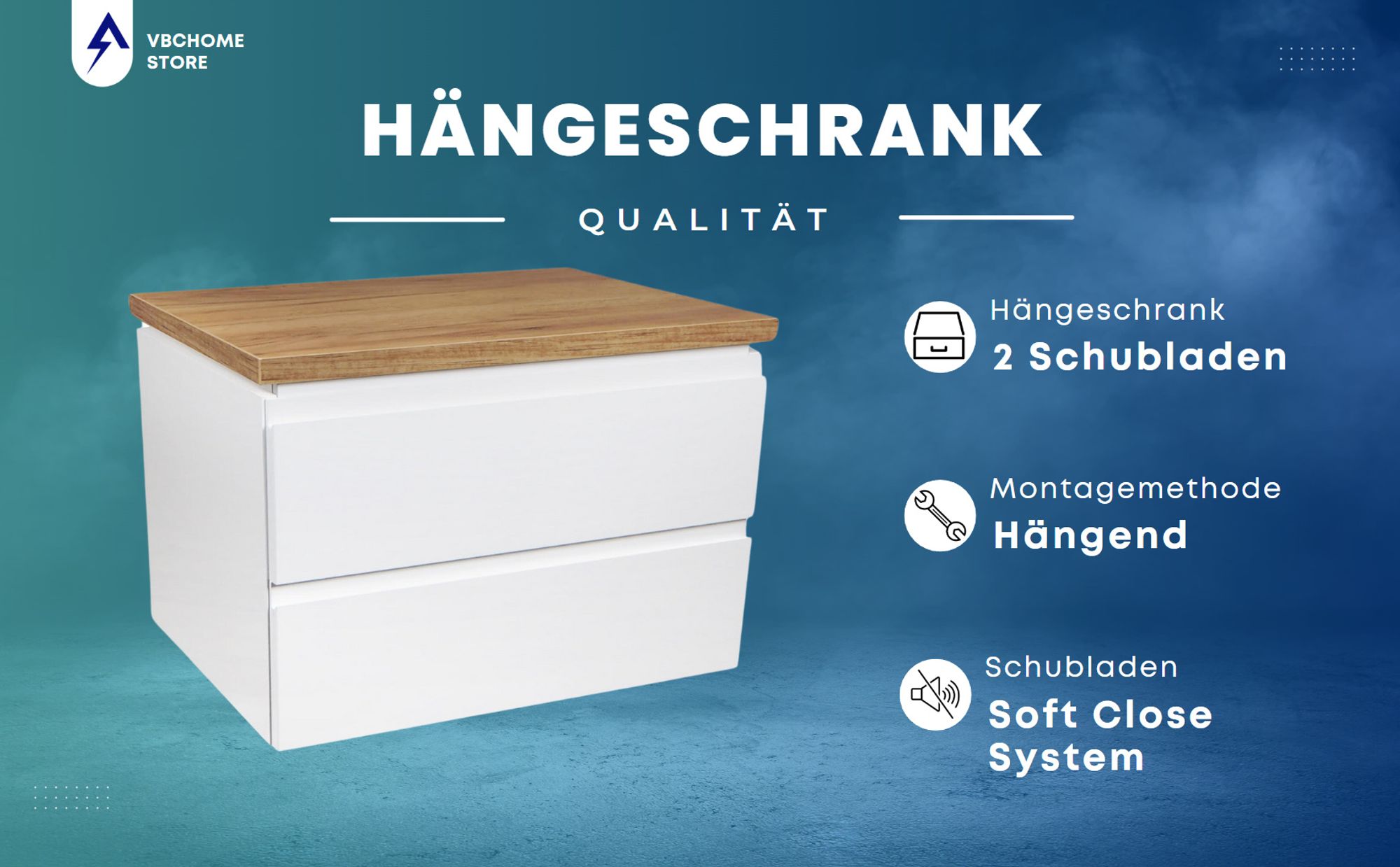 VBChome Badmöbel 80 cm Weiß Aufsatzwaschbecken mit Hahnloch 60x40 cm Aufsatzwaschtisch mit Waschbeckenunterschrank 2 Schubladen Badezimmerschrank
