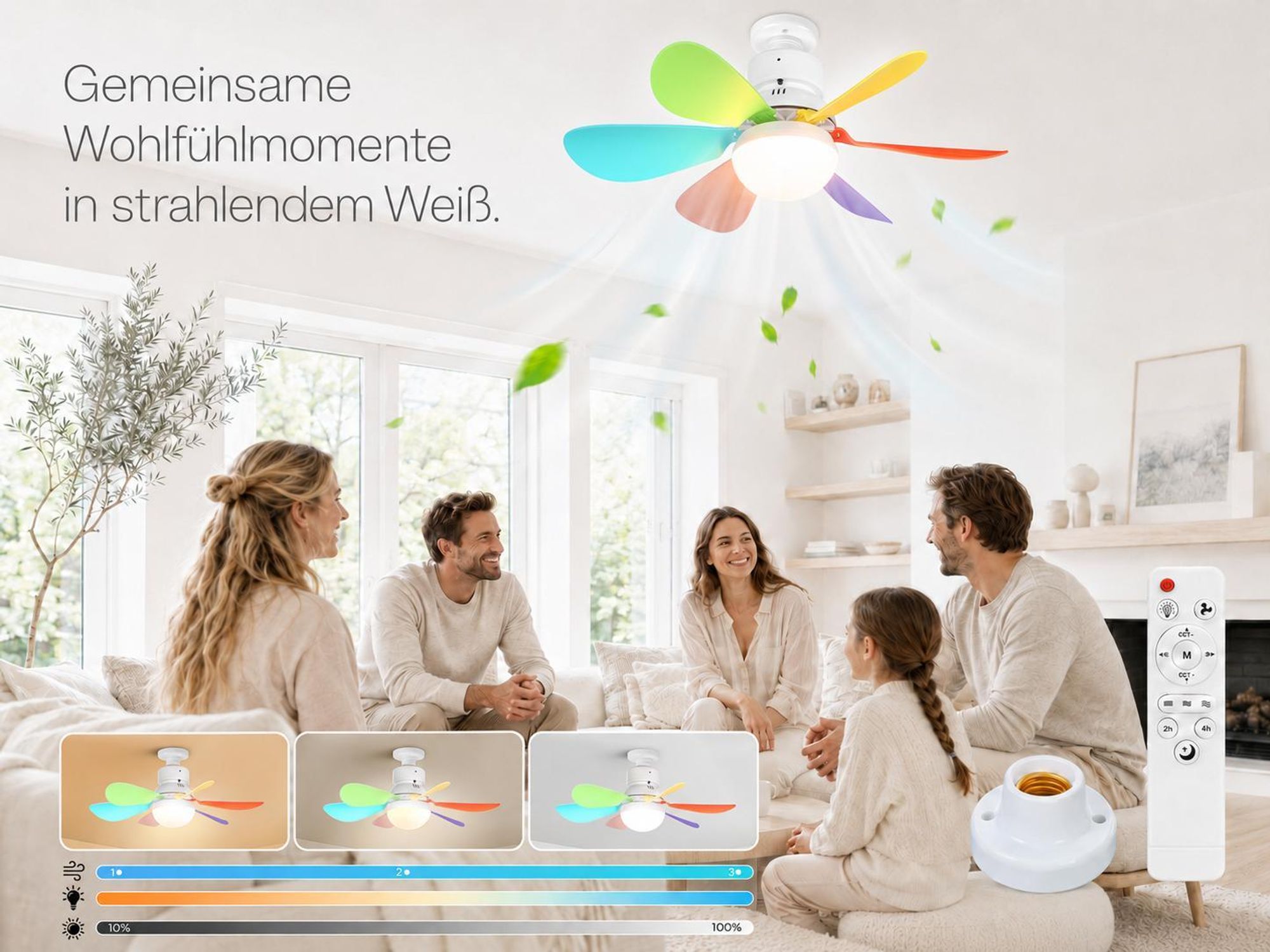40W 52cm Deckenventilator mit Beleuchtung und Fernbedienung, LED Deckenleuchte mit Ventilator Klein E27 Decken Ventilator Schlafzimmer Küche Esszimmer