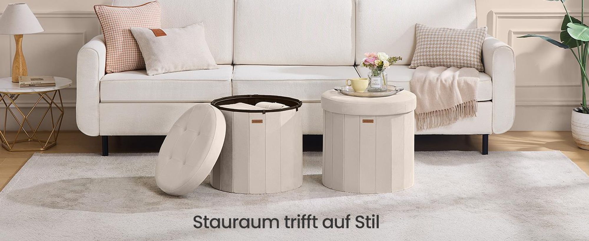 Fußhocker mit Stauraum, faltbarer Hocker mit abnehmbarem Deckel, Samt, Wohnzimmer