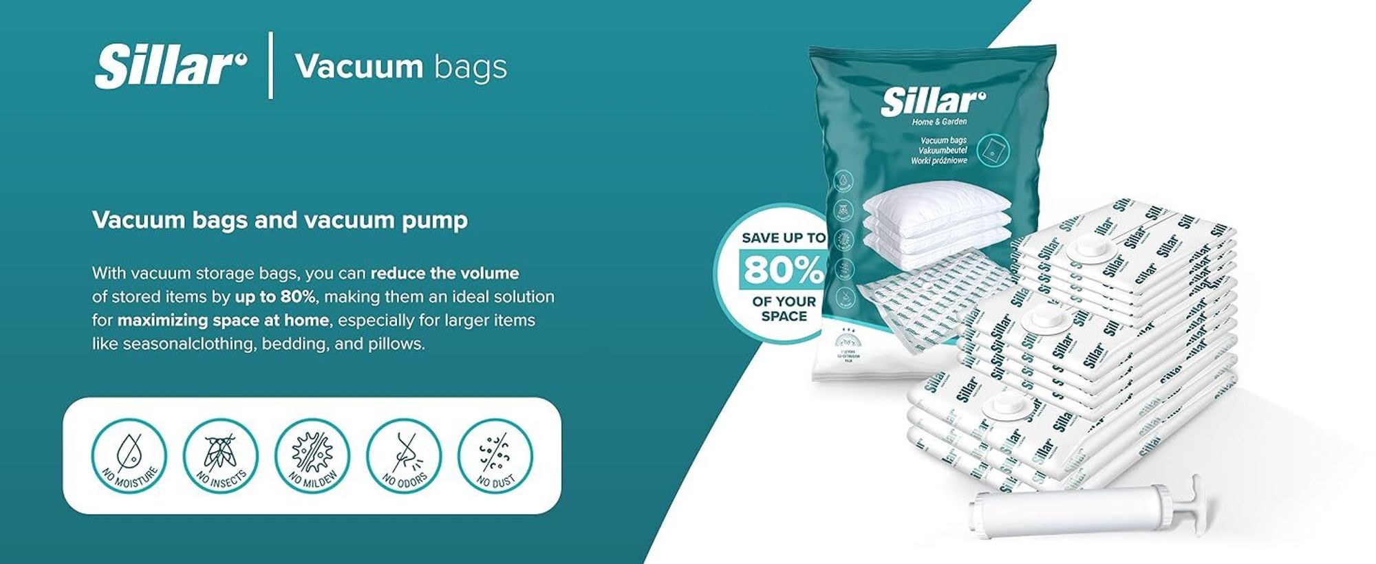 Sillar-Vakuumbeutel-Satz mit 13 Teilen Größen: 40x60 cm, 50x70cm, 60x80cm, 70x100cm | Staubsaugerbeutel-Set zur Aufbewahrung von Kleidung, Bettzeug