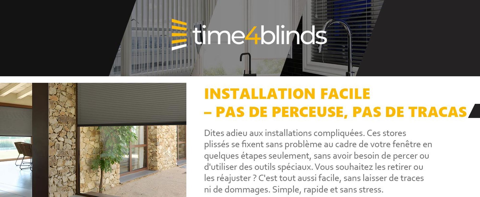 time4blinds, Store plissé sur mesure, Sans perçage, 40x210 cm, Argent
