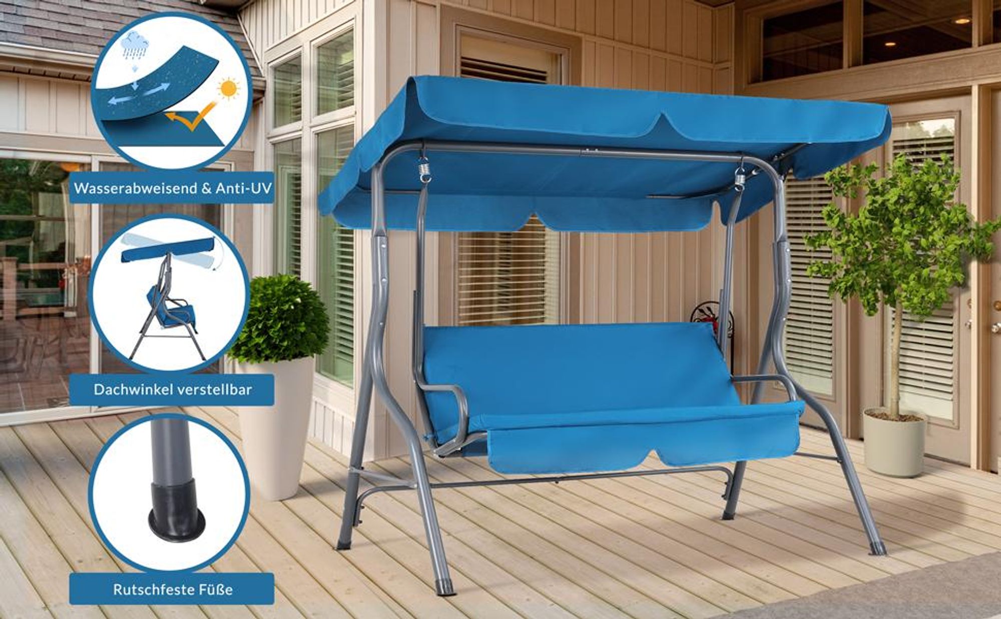 CASARIA® Hollywoodschaukel 2-Sitzer mit Dach