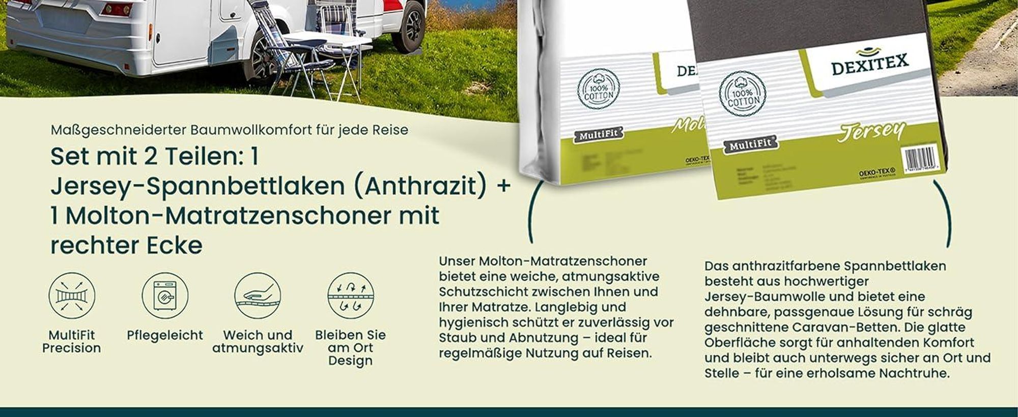 Wohnmobil in der Natur mit Spannbettlaken und Matratzenschoner