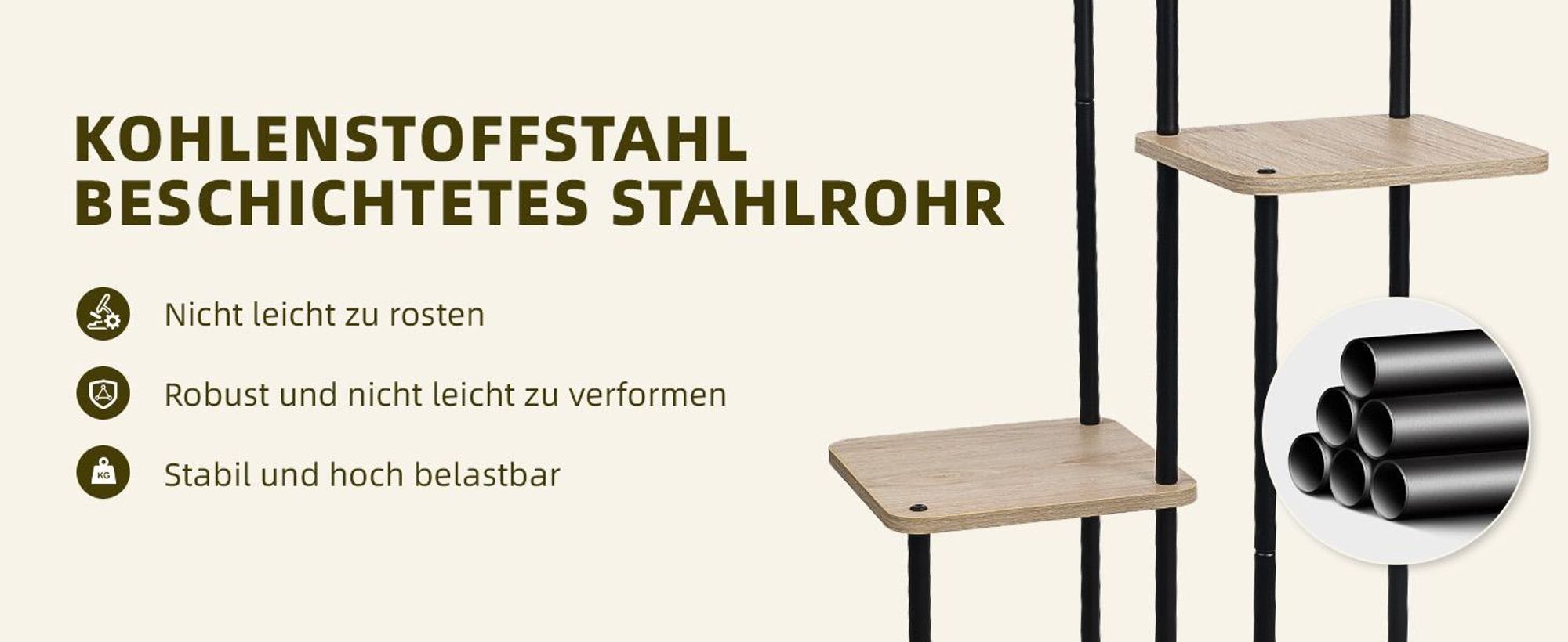 Ribelli Pflanzentreppe 5 Etagen Pflanzenständer, Blumenständer 106cm Höhe Blumenregal aus Holz und Metall, Deko für Balkon Garten Wohnzimmer, Holz