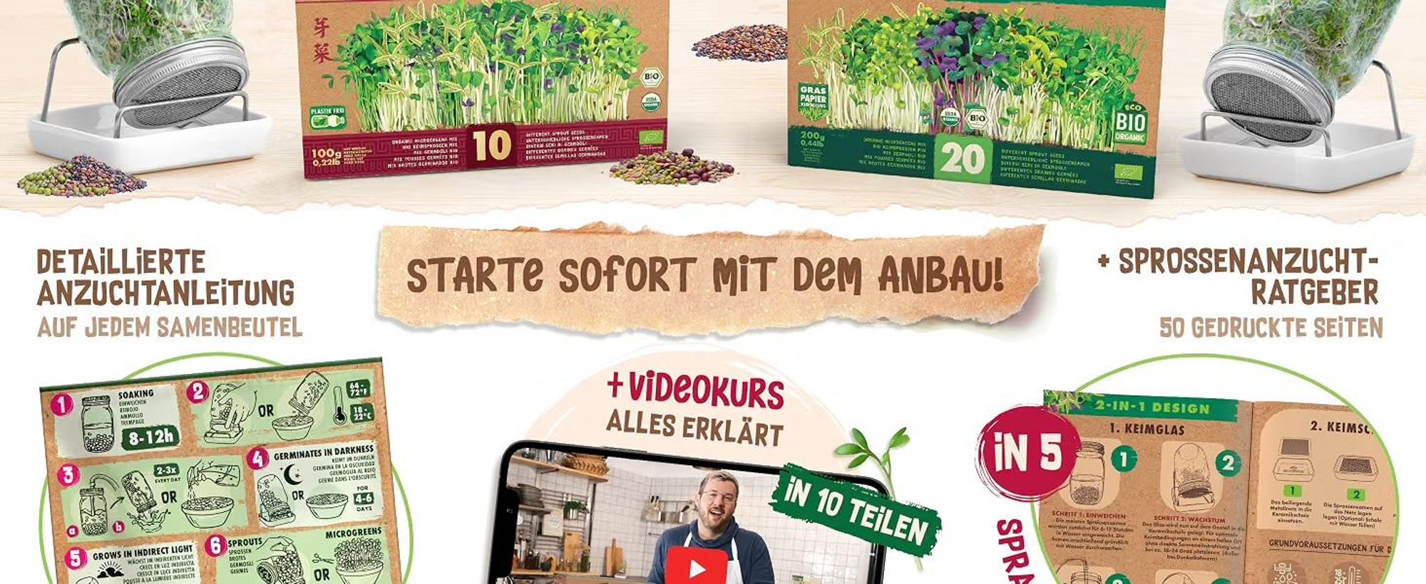 ZenGreens® Bio Sprossensamen Set 20 Sorten – Keimsaat für Sprossen & Microgreens