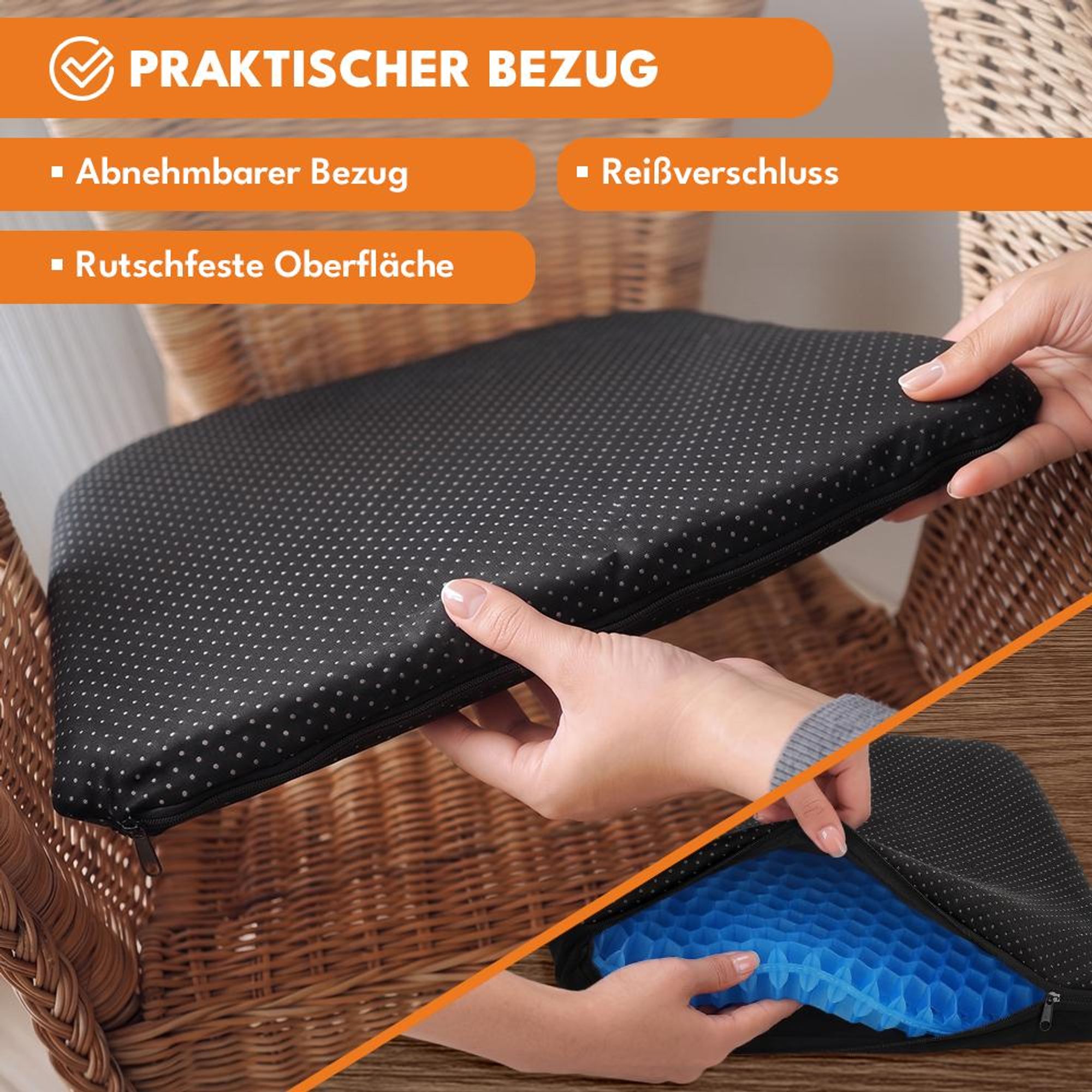 KRUMAD Orthopädisches Sitzkissen Gel, Bürostuhl Kissen, Sitzauflage für Stuhl, Auto und Rollstuhl, ergonomisches Gelkissen 40 x 35 cm