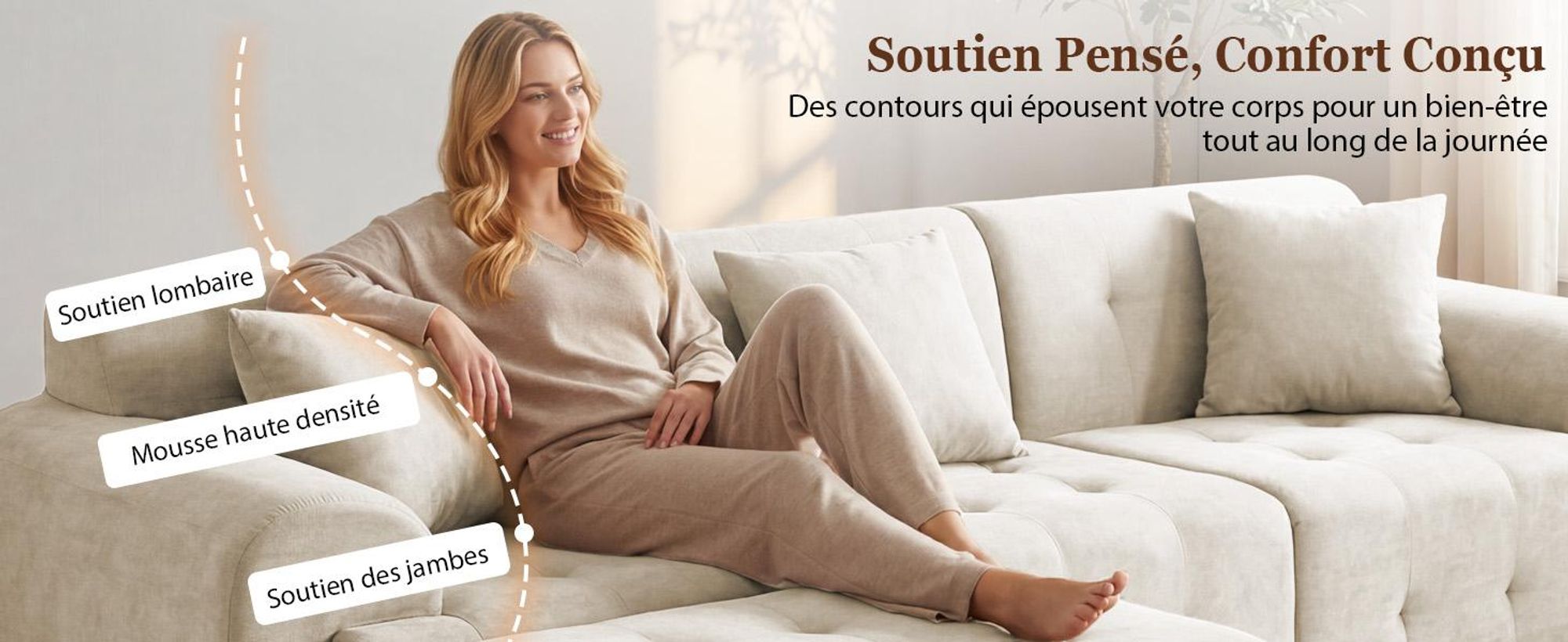 Canapé d'angle COMHOMA, 245 x 60 x 40 cm, canapé modulable avec fonction couchage, canapé-lit, canapé en L pour le salon, emballé sous vide, combinable à volonté