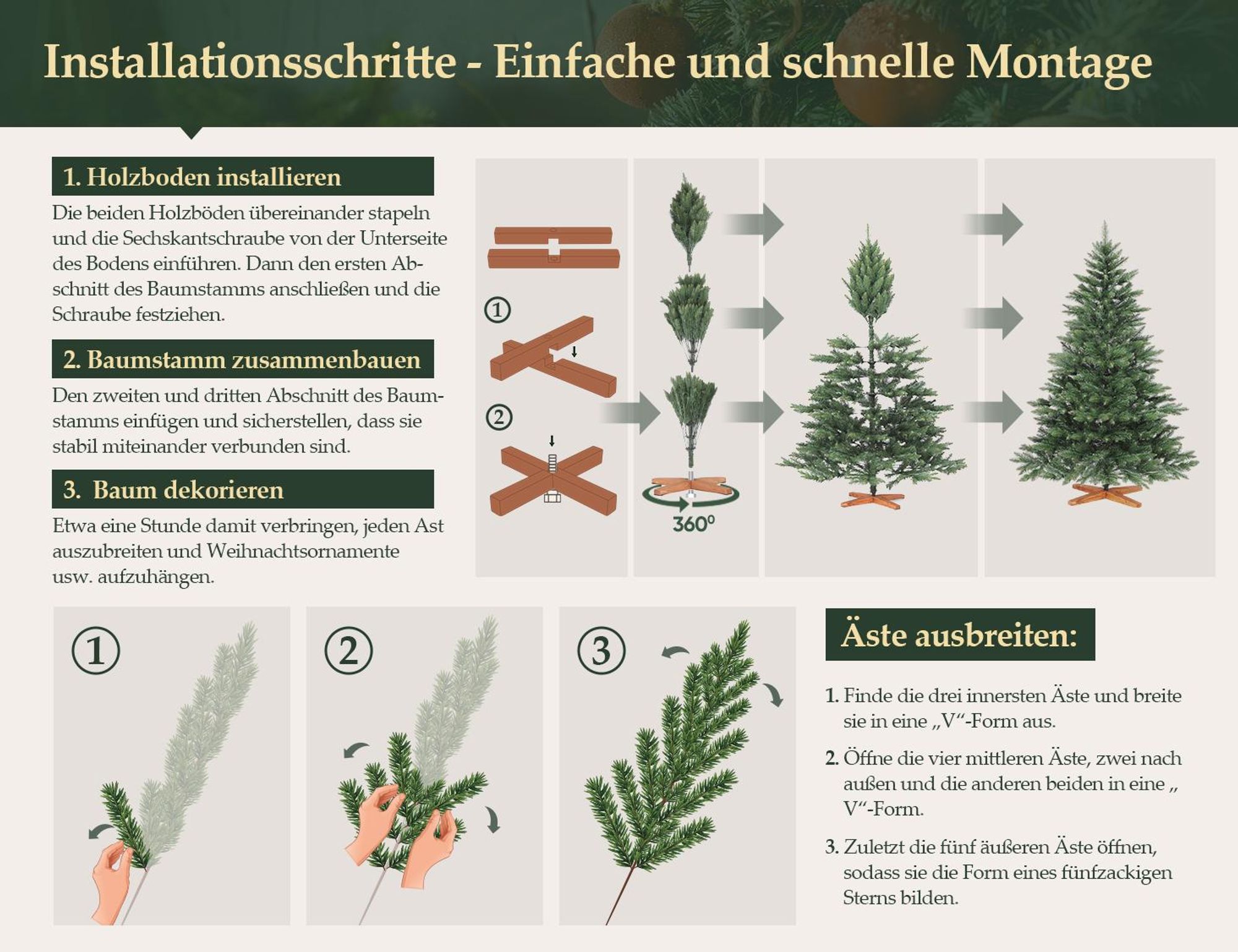 Salcar Premium Weihnachtsbaum Künstlich XL 180 cm Nordmanntanne Tannenbaum mit Holzständer und Klappsystem