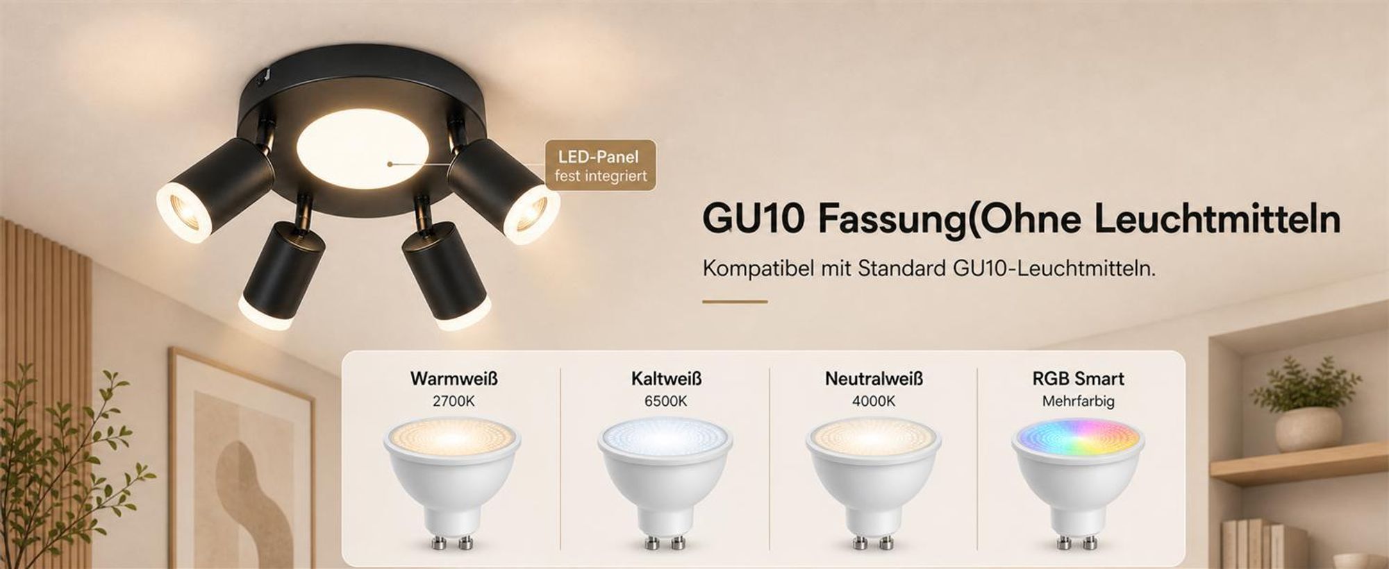 ZMH Led lampa sufitowa 4 płomienie spot sufitowy GU10 - lampa do sypialni 3000k czarna lampa kuchenna 20W reflektor sufitowy obrotowy