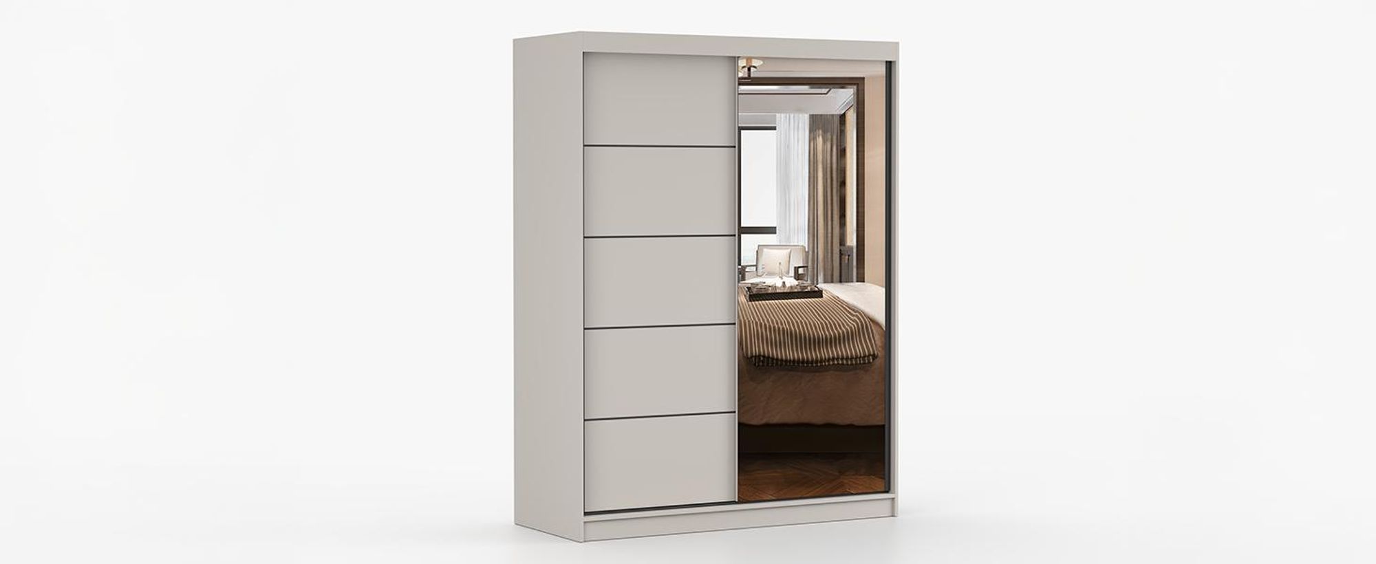 Schwebetürenschrank Kleiderschrank 150 cm Kaschmir/Kaschmir mit Spiegel Vista 05