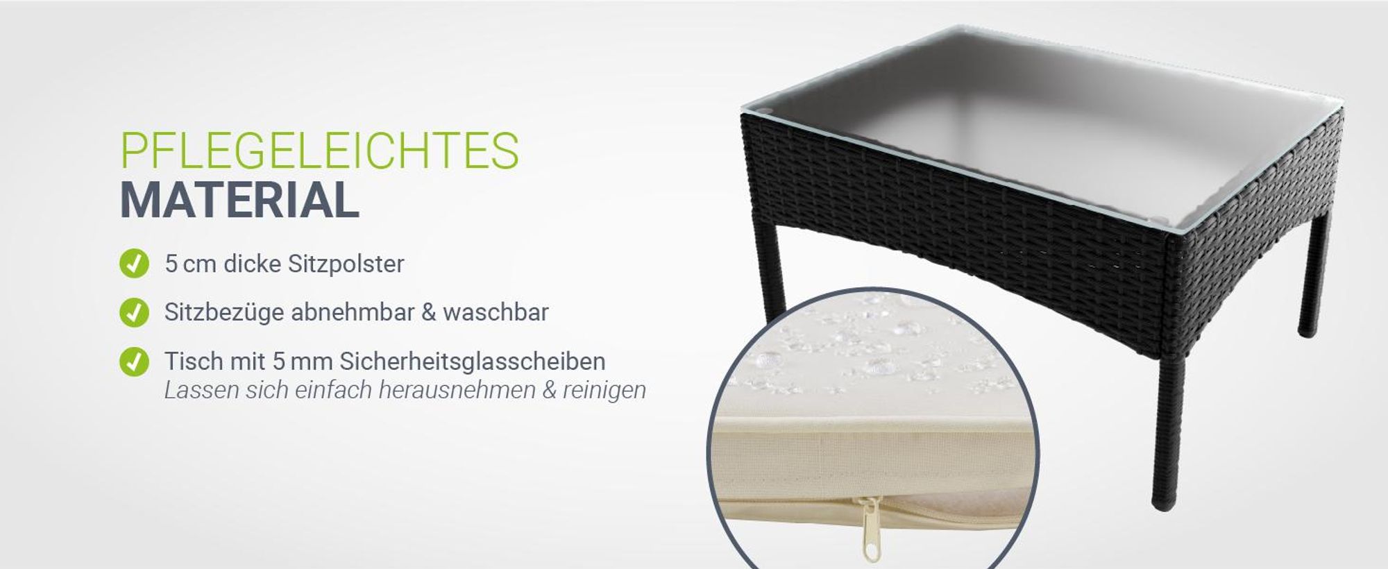 Juskys Polyrattan Gartenmöbel-Set Fort Myers - Tisch, Sofa & 2 Stühle - Schwarz Beige