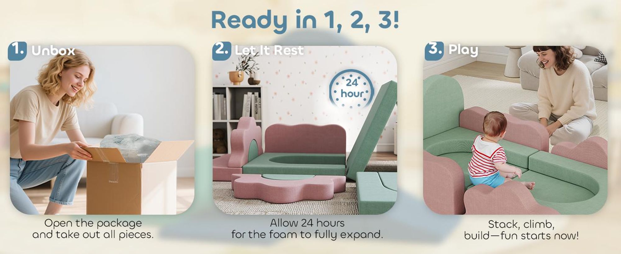 Sofa do zabawy AIYAPLAY, sofa dziecięca wykonana z piankowych klocków konstrukcyjnych 12 elementów, miękkie klocki do wspinaczki z basenem z piłeczkami, zestaw klocków, duże klocki, piankowe klocki do wspinaczki dla dzieci w kolorze sztruksu, zielone
