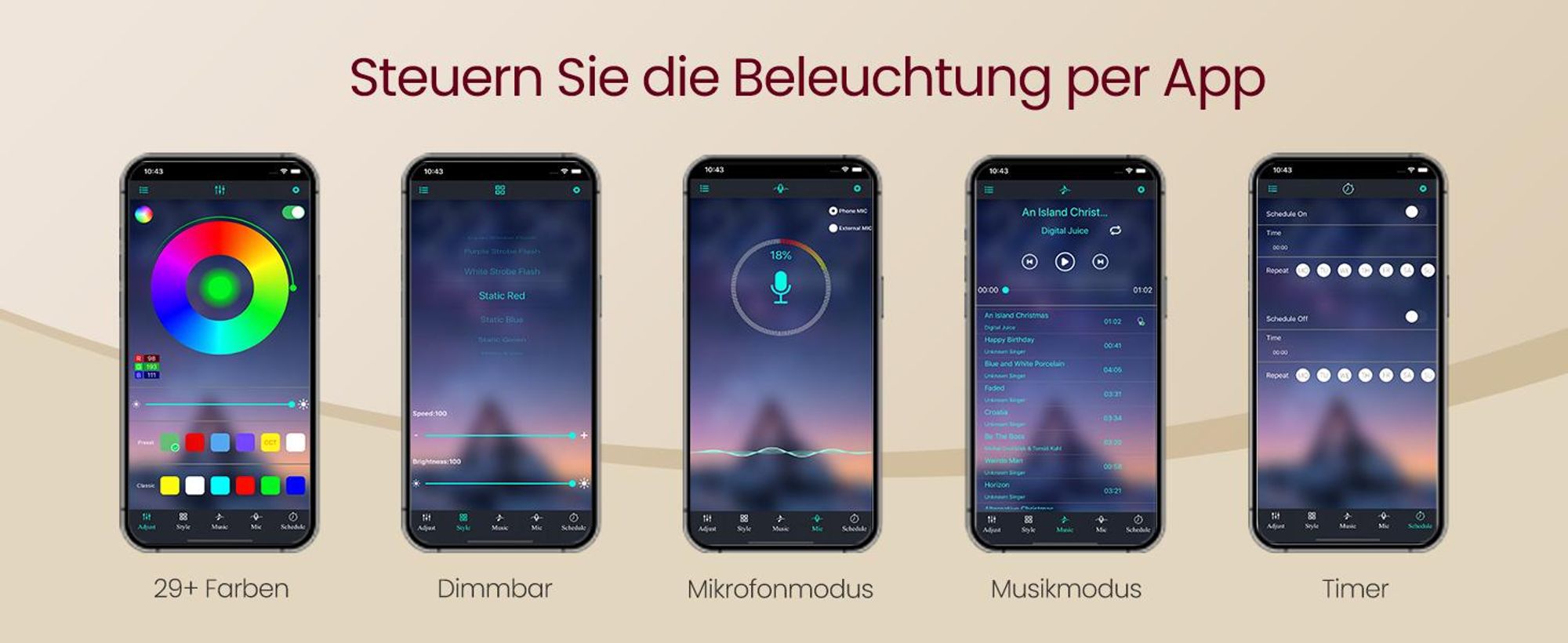 VASAGLE Kommode mit LED-Beleuchtung und Ladestation, 6 Schubladen, modern, Schlafzimmer Wohnzimmer, weiß