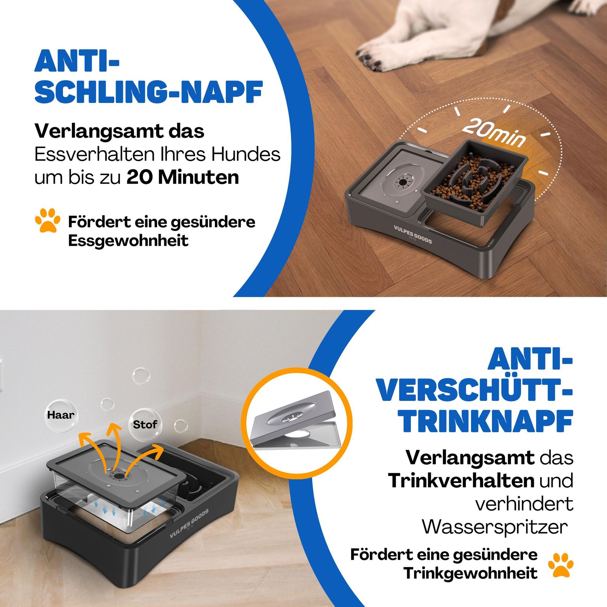 Hundenapf erhöht mit 4 einstellbare Stufen | rutschfest & stabil Antischlingnapf Hunde | abnehmbar und faltbar - Futterstation Hund