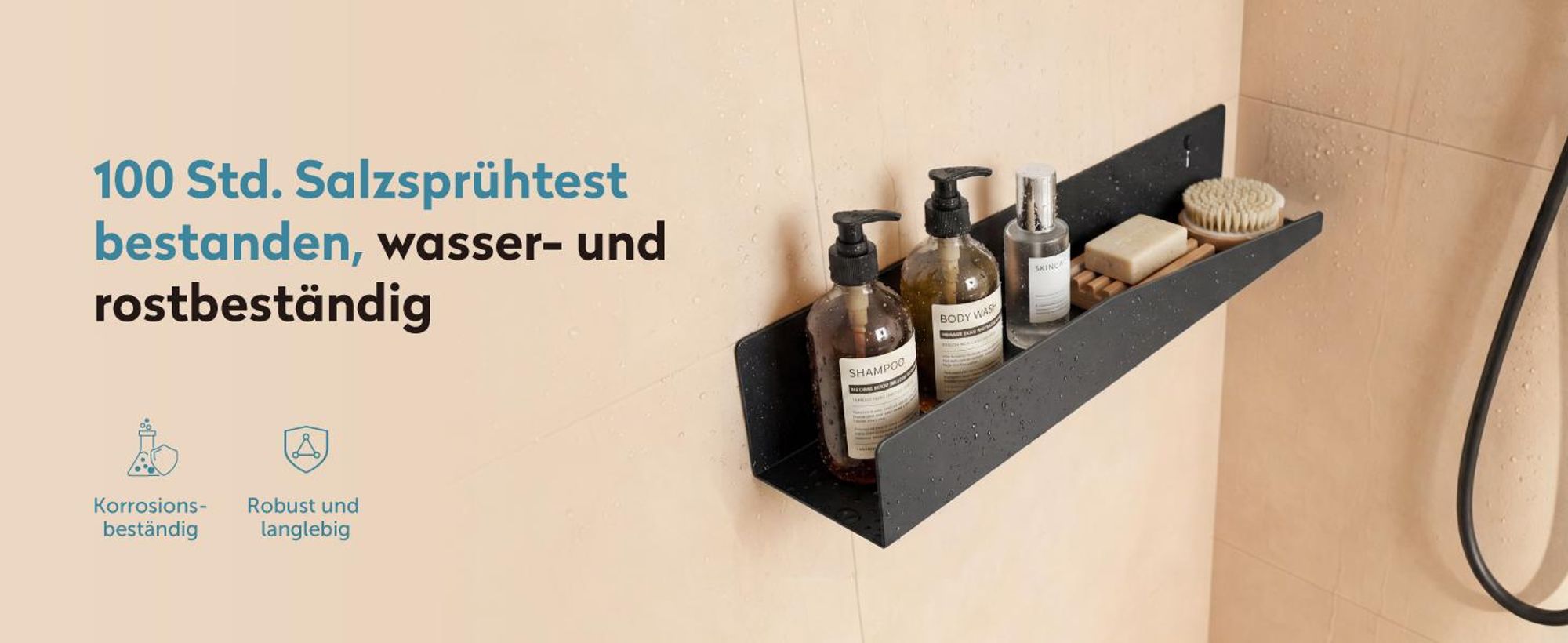 doporro Duschablage ohne Bohren 50 cm, Duschregal Schwarz zum Kleben oder Bohren, rostfreier Badezimmer Organizer , Badewanne & Küche, Reglo-15