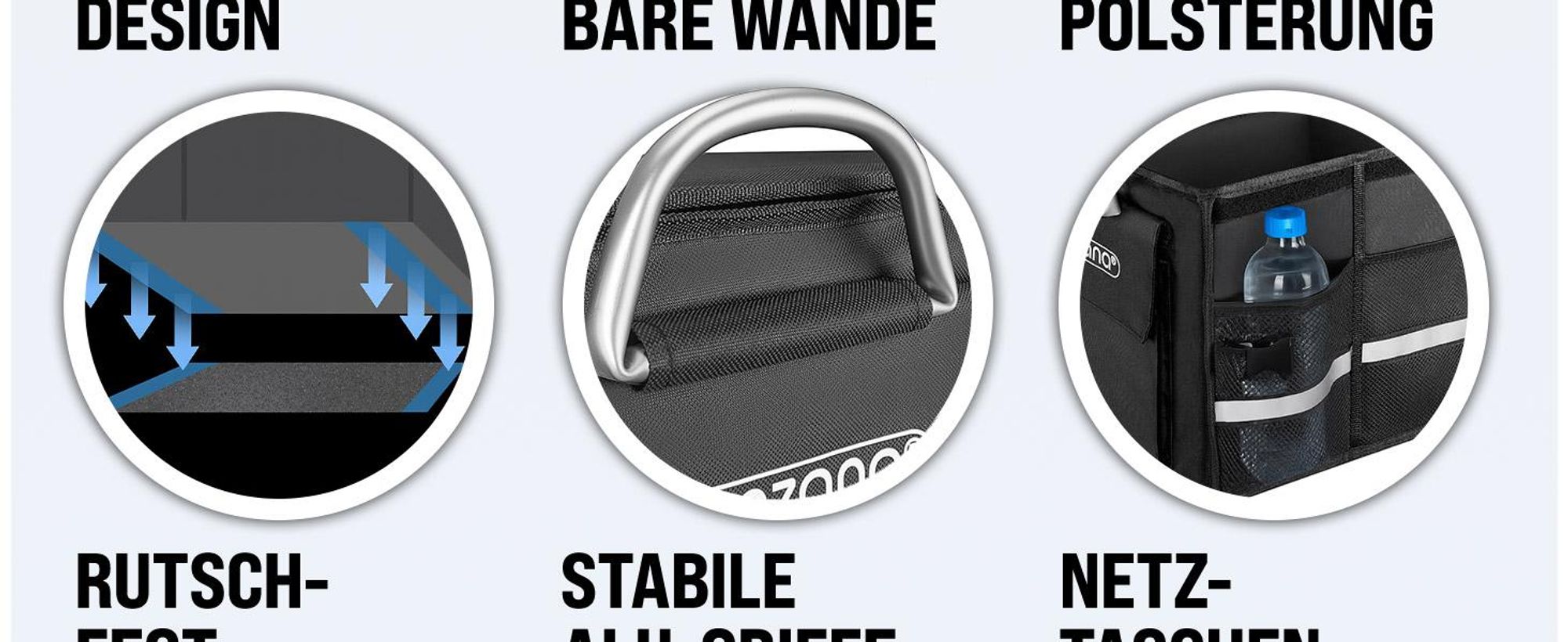 MONZANA® Kofferraum Organizer Deckel 68L Trennwände Wasserdicht Faltbar Verstärkte Wände Rutschfest Kofferraumtasche Kofferraumbox Autotasche Schwarz