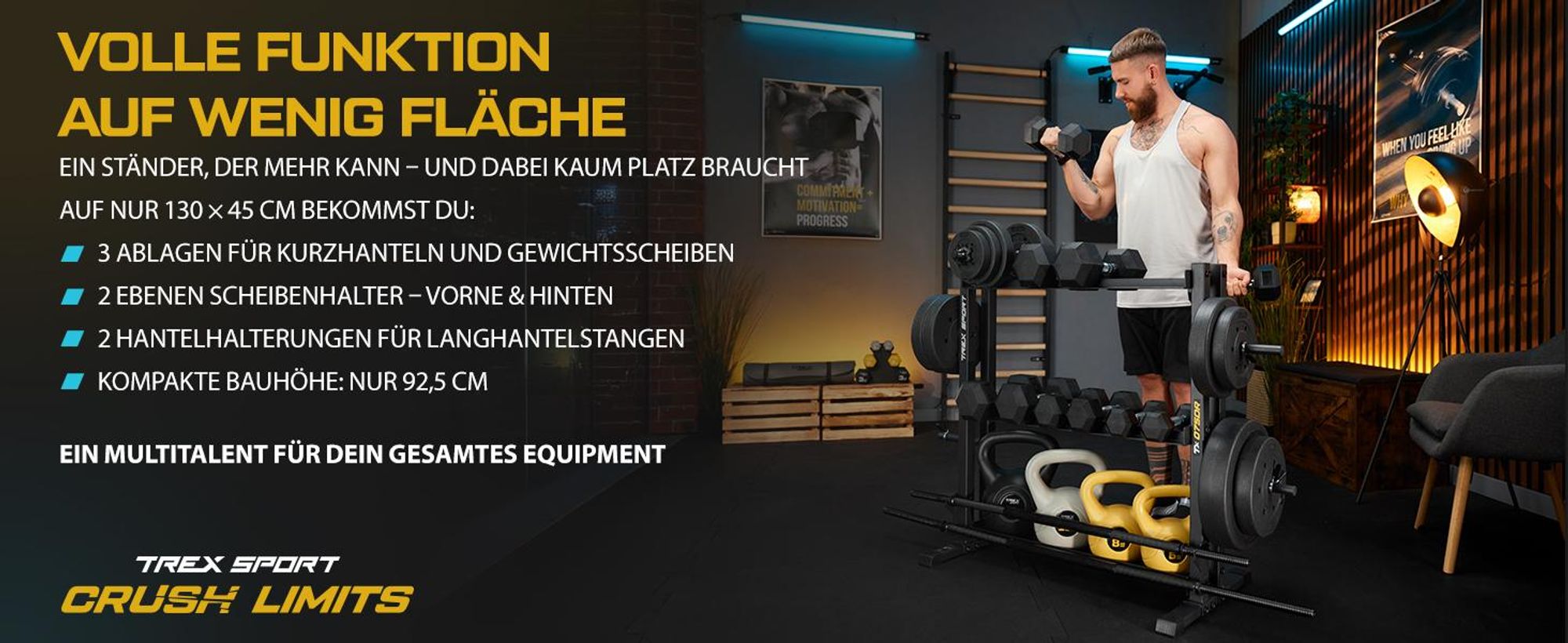 TREX SPORT Hantelablage Gewichteständer TX-075DR | Stahl Hantelständer für Hantelscheiben, Hantelstangen, Trainingszubehör | rutschfest, bis 690 kg