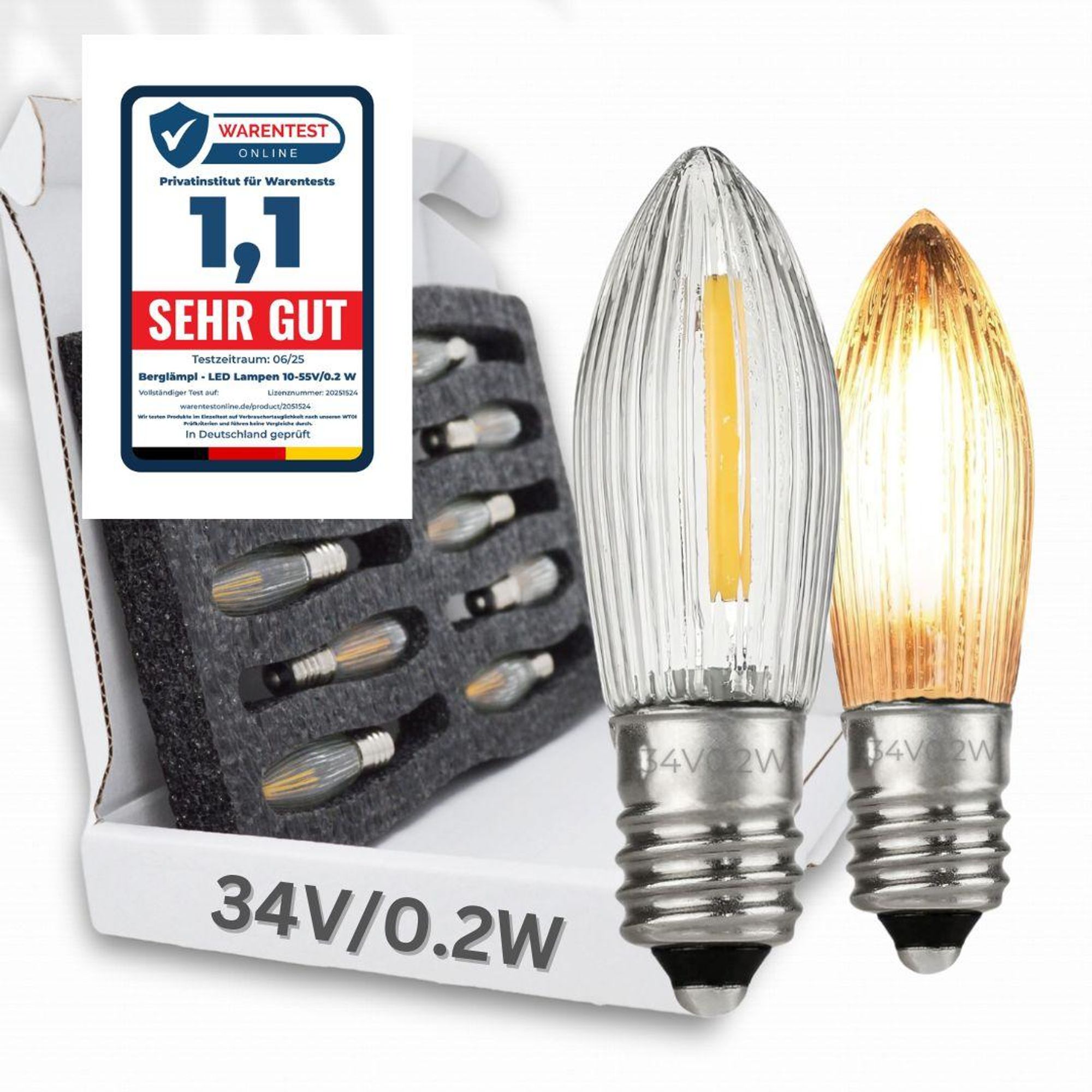 10x LED Filament 34V/0,2W E10 Ersatz-Lämpchen statt 3W für 7 Brennstellen 2100 Kelvin warmleuchtend