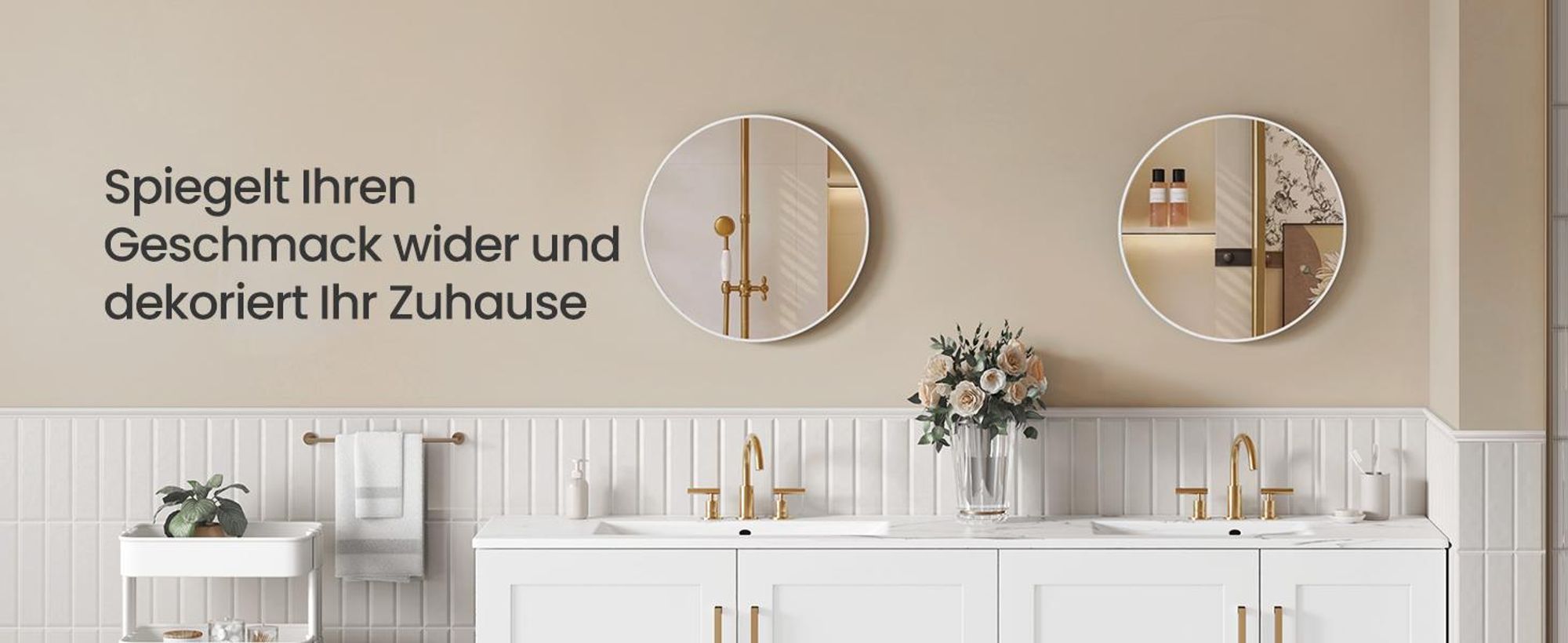 SONGMICS Runder Wandspiegel mit Aluminiumrahmen und HD Glas, 41 x 41 x 1,8 cm, Weiß