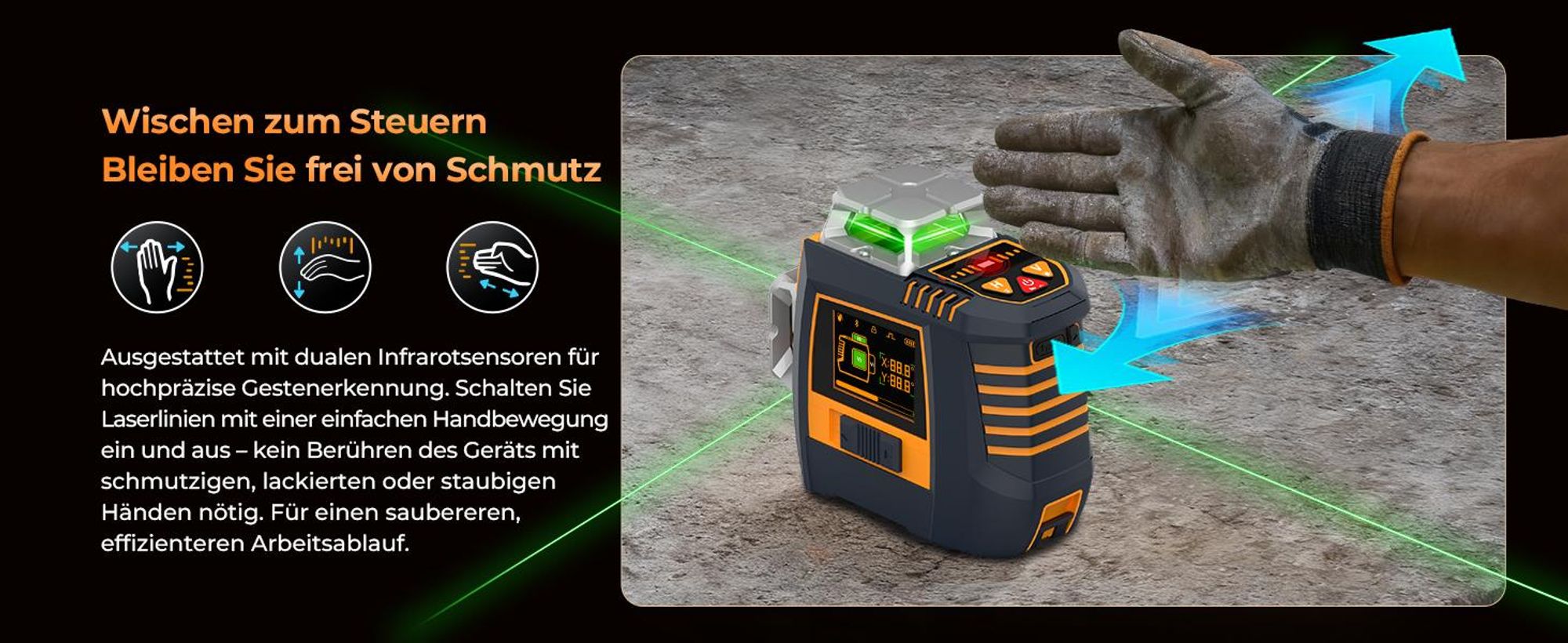 CIGMAN CM-S05 Kreuzlinienlaser 3x360 Grad, Gestensteuerung, App-Anbindung, LCD-Display