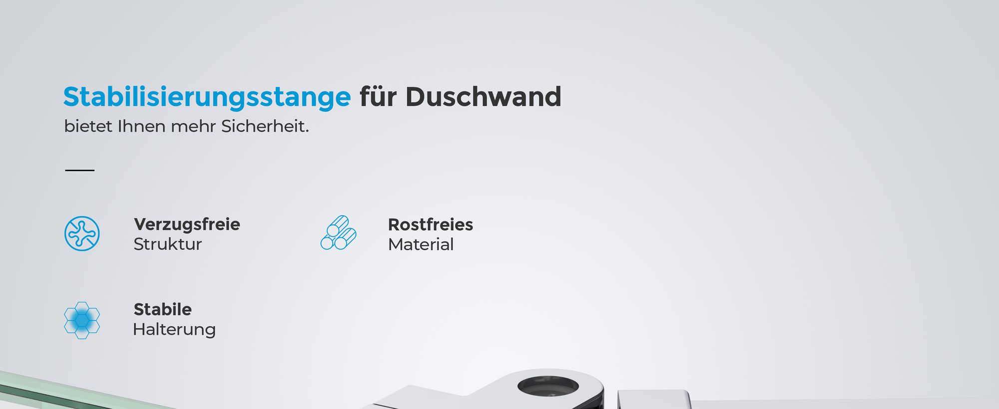 Heilmetz Haltestange Duschwand Stabilisator mit Drehbarem 180° Gelenk Stützstange aus Edelstahl Stabilisierungsstange 50cm für 6-8mm Seitenwand